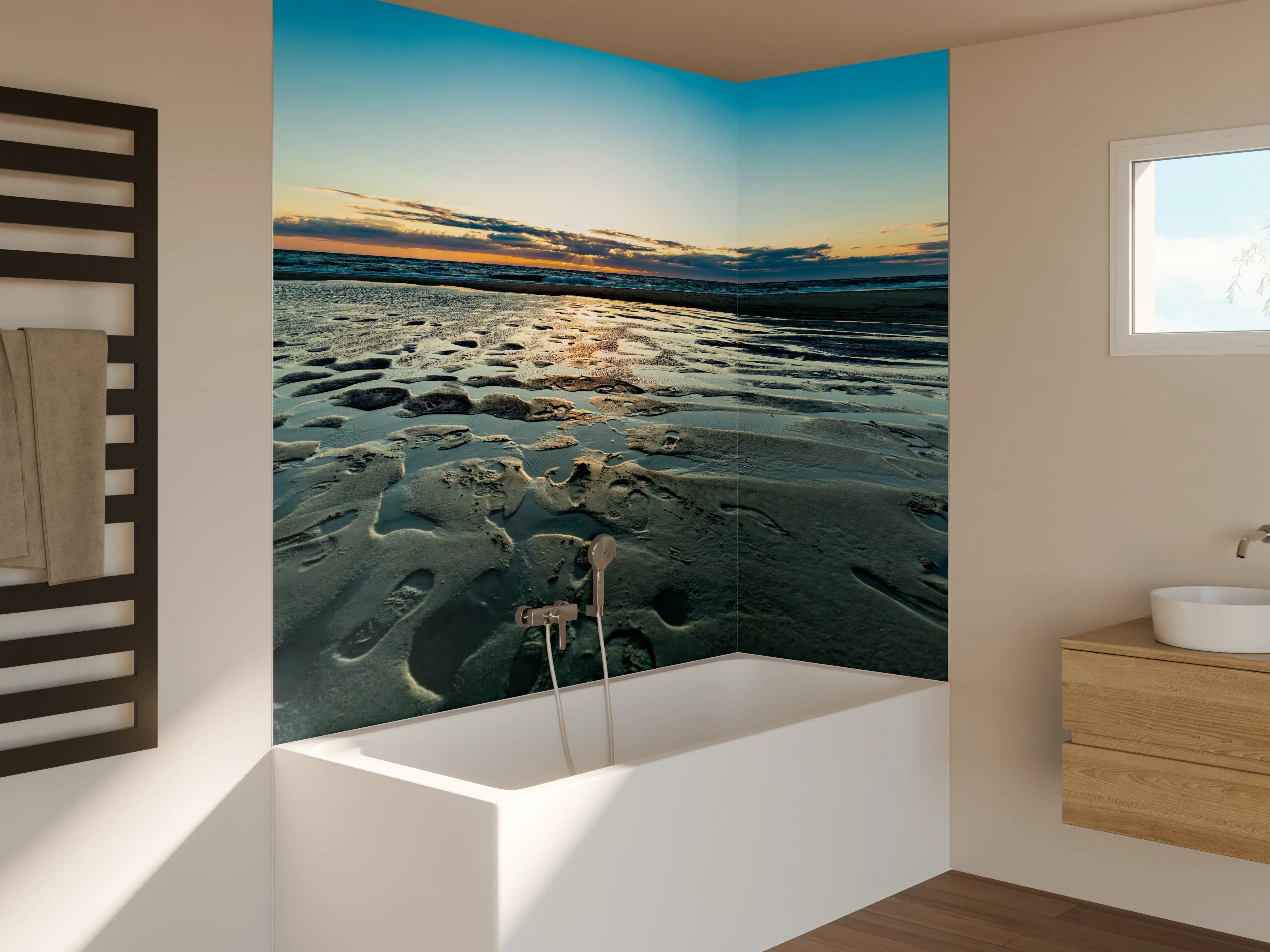 Badewannen-Rückwand - Idyllische Strandlandschaft bei Sonnenuntergang