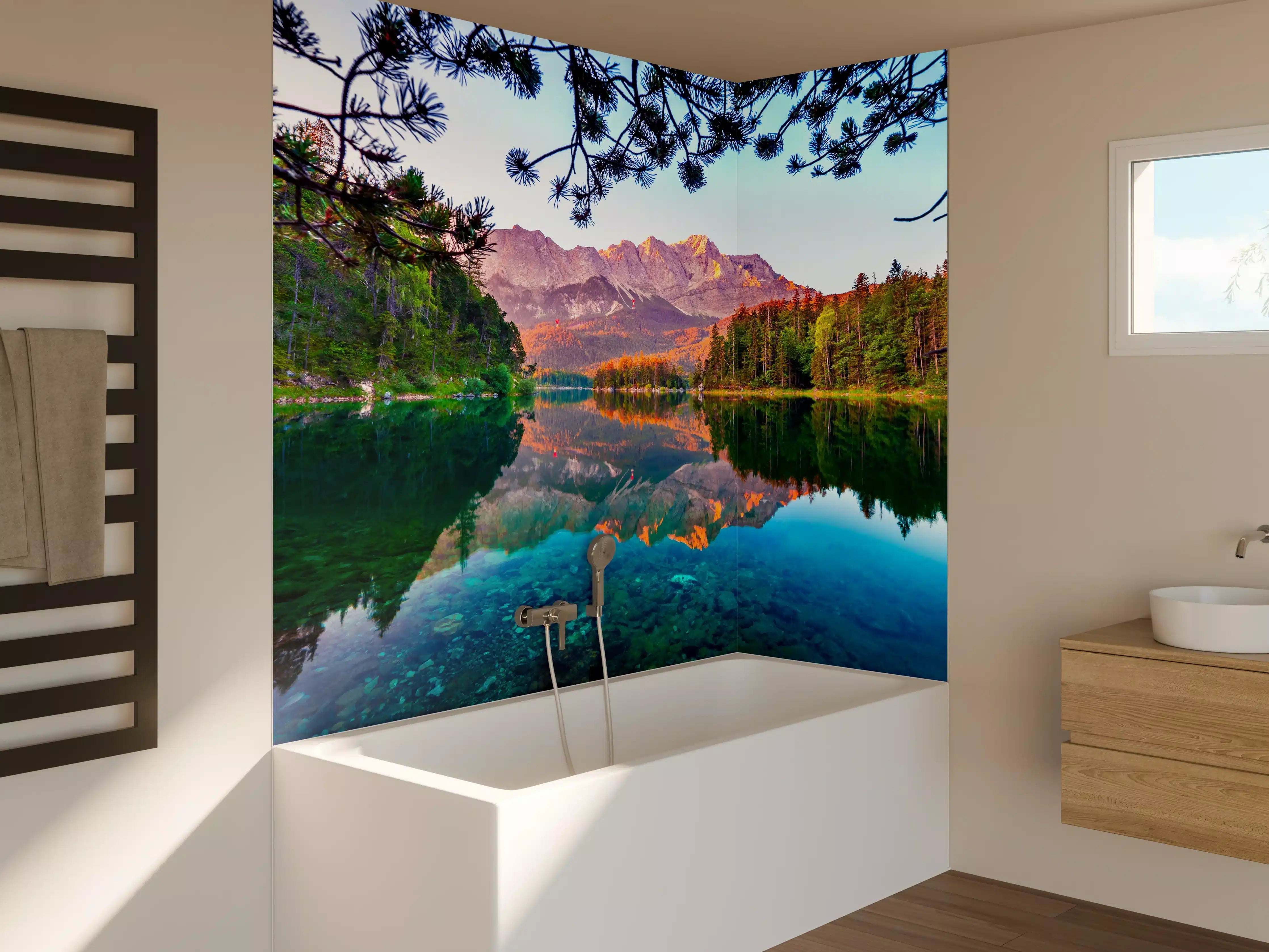 Badewannen-Rückwand - Idyllischer Sommermorgen am Eibsee