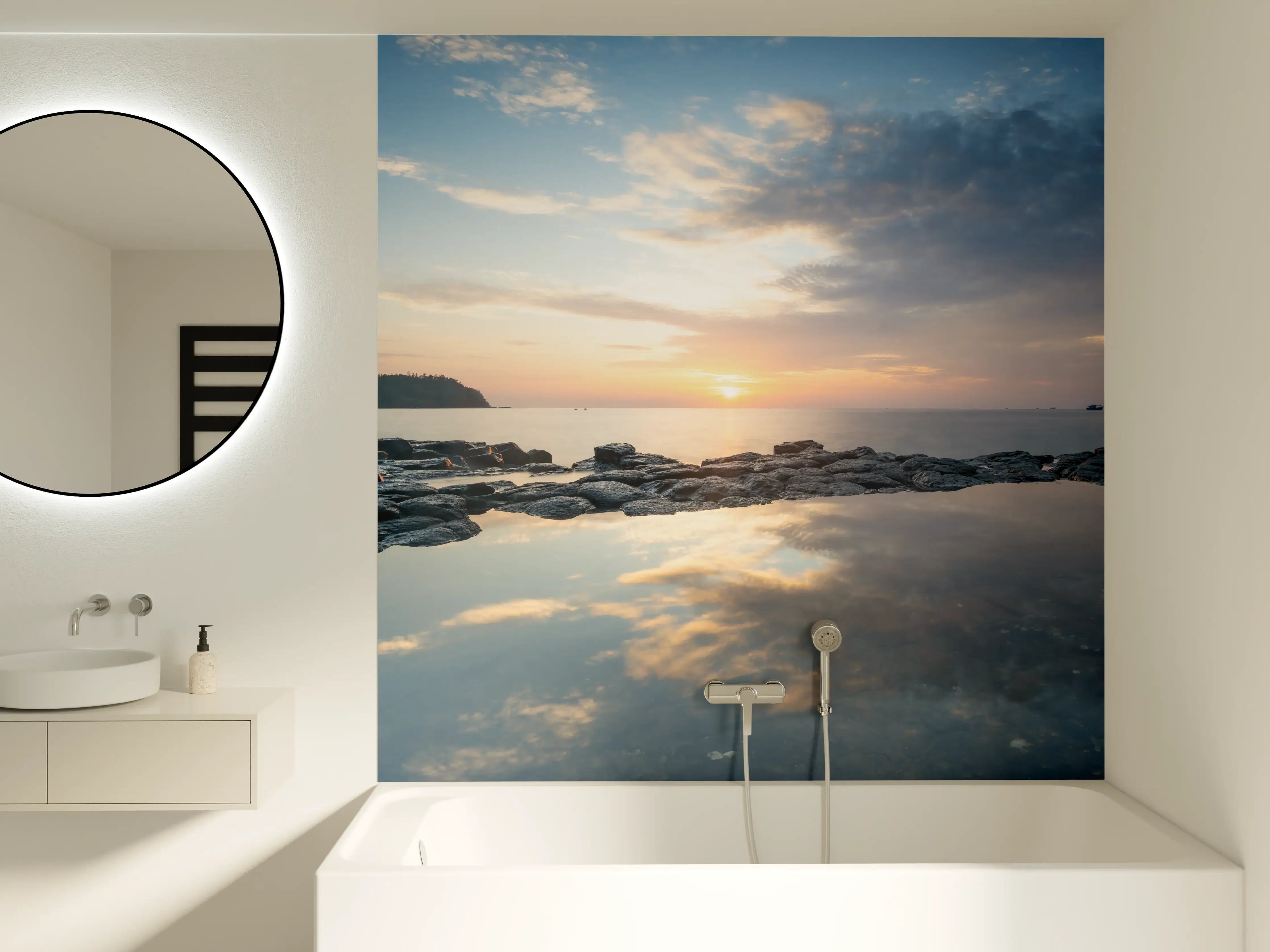 Badewannen-Rückwand - Idyllischer Sonnenuntergang am Meer