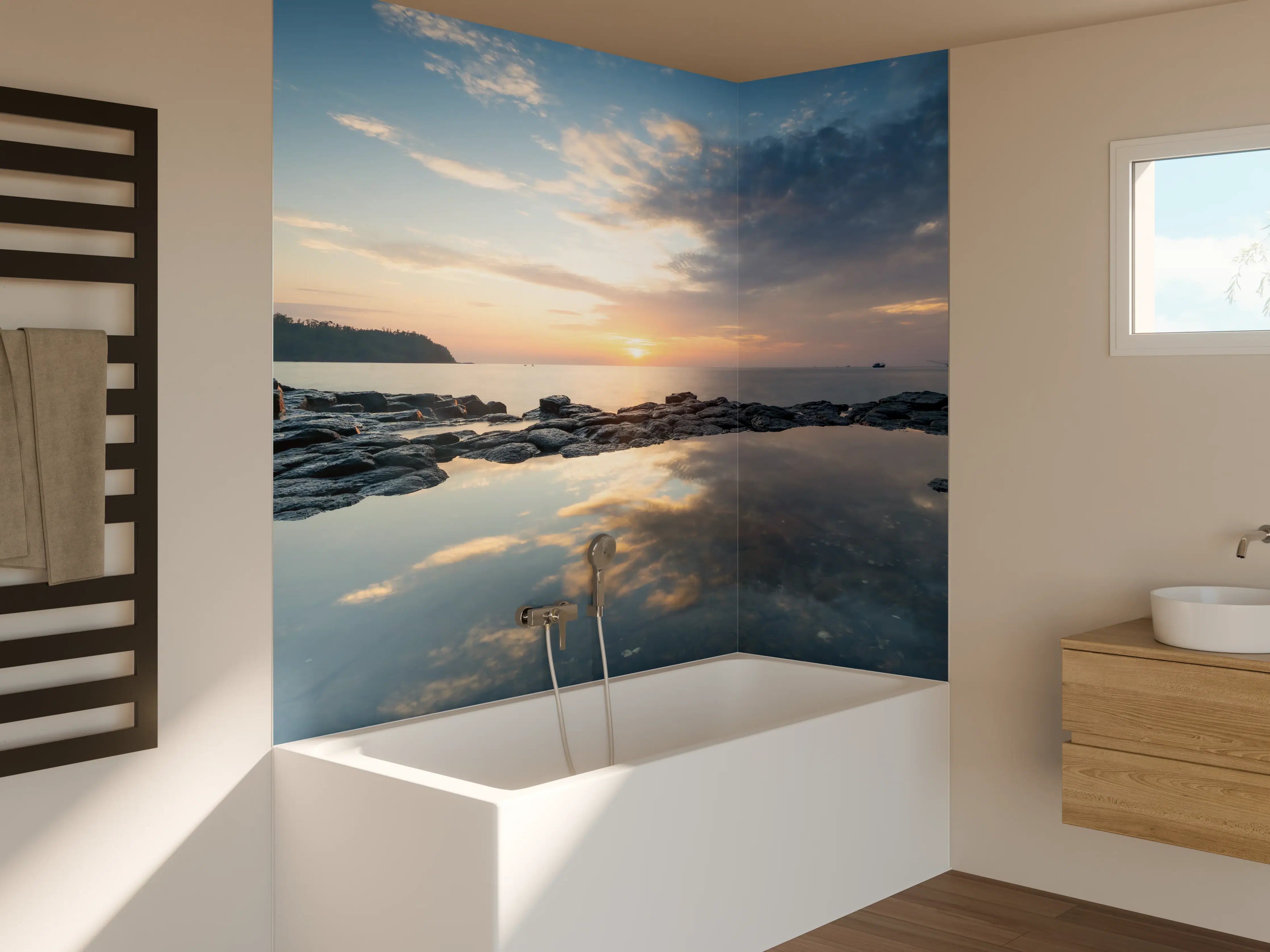 Badewannen-Rückwand - Idyllischer Sonnenuntergang am Meer