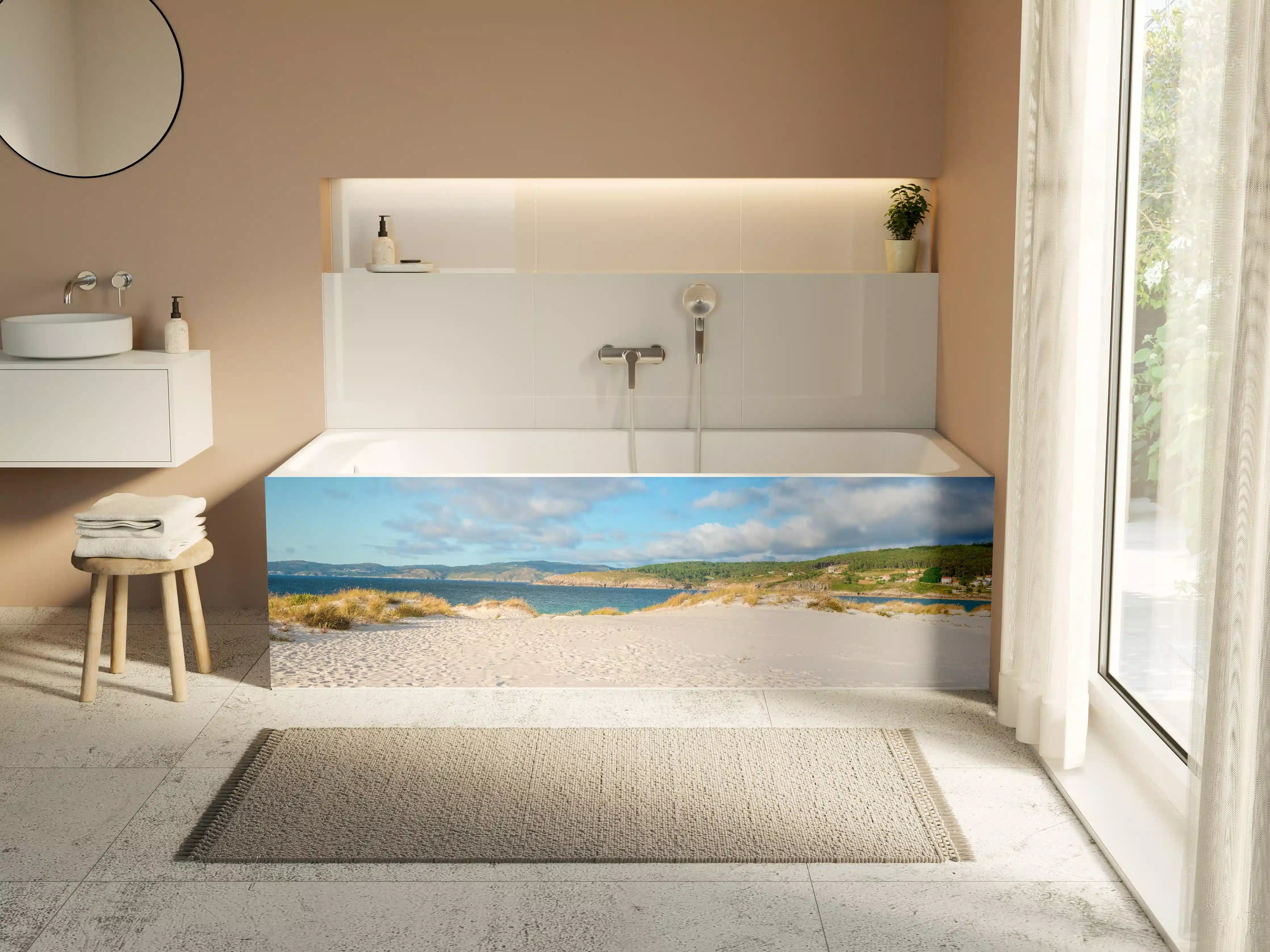 Badewannen-Rückwand - Idyllischer Strand mit sanften Sanddünen