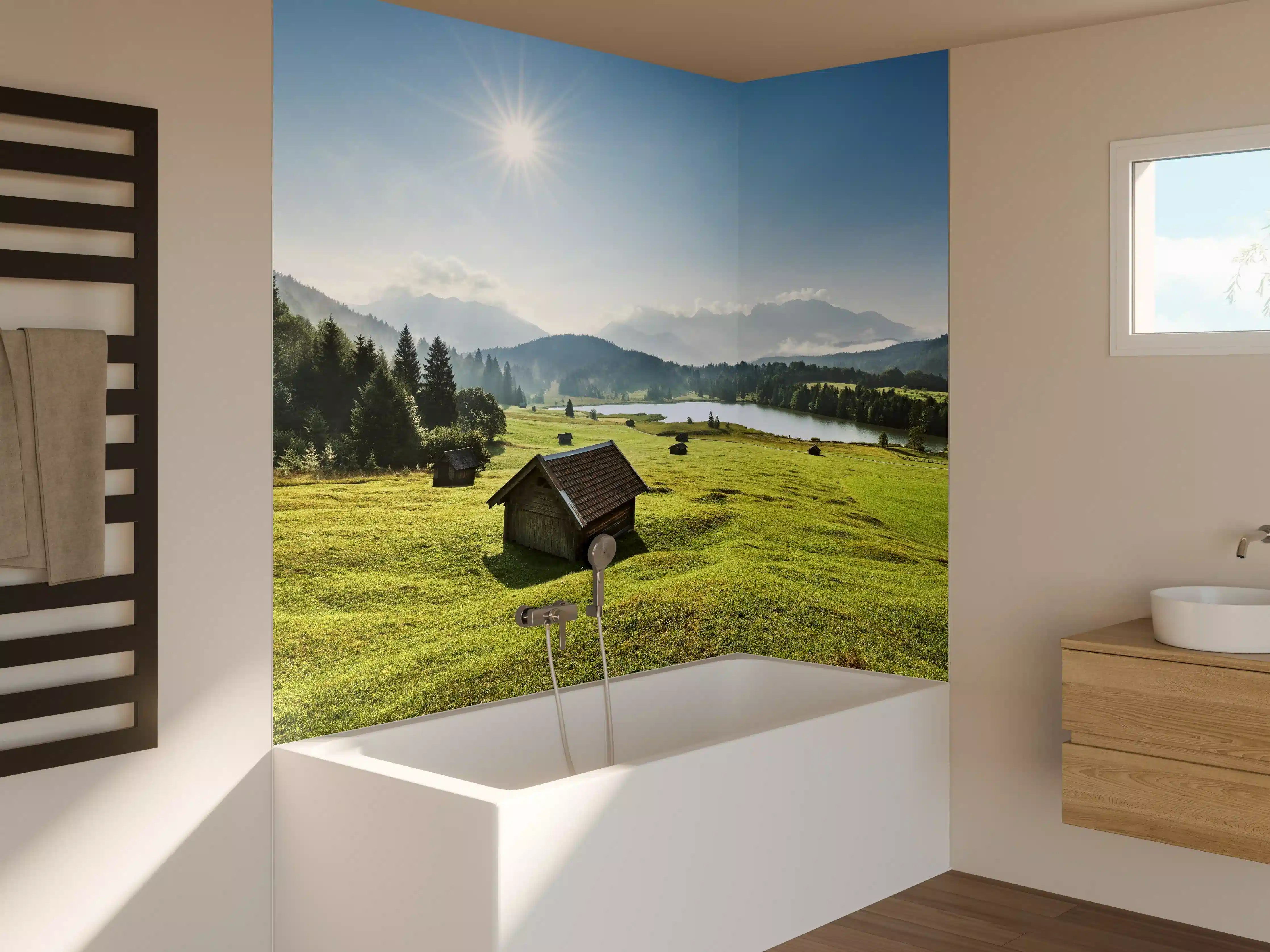 Badewannen-Rückwand - Idyllisches Alpenpanorama mit See