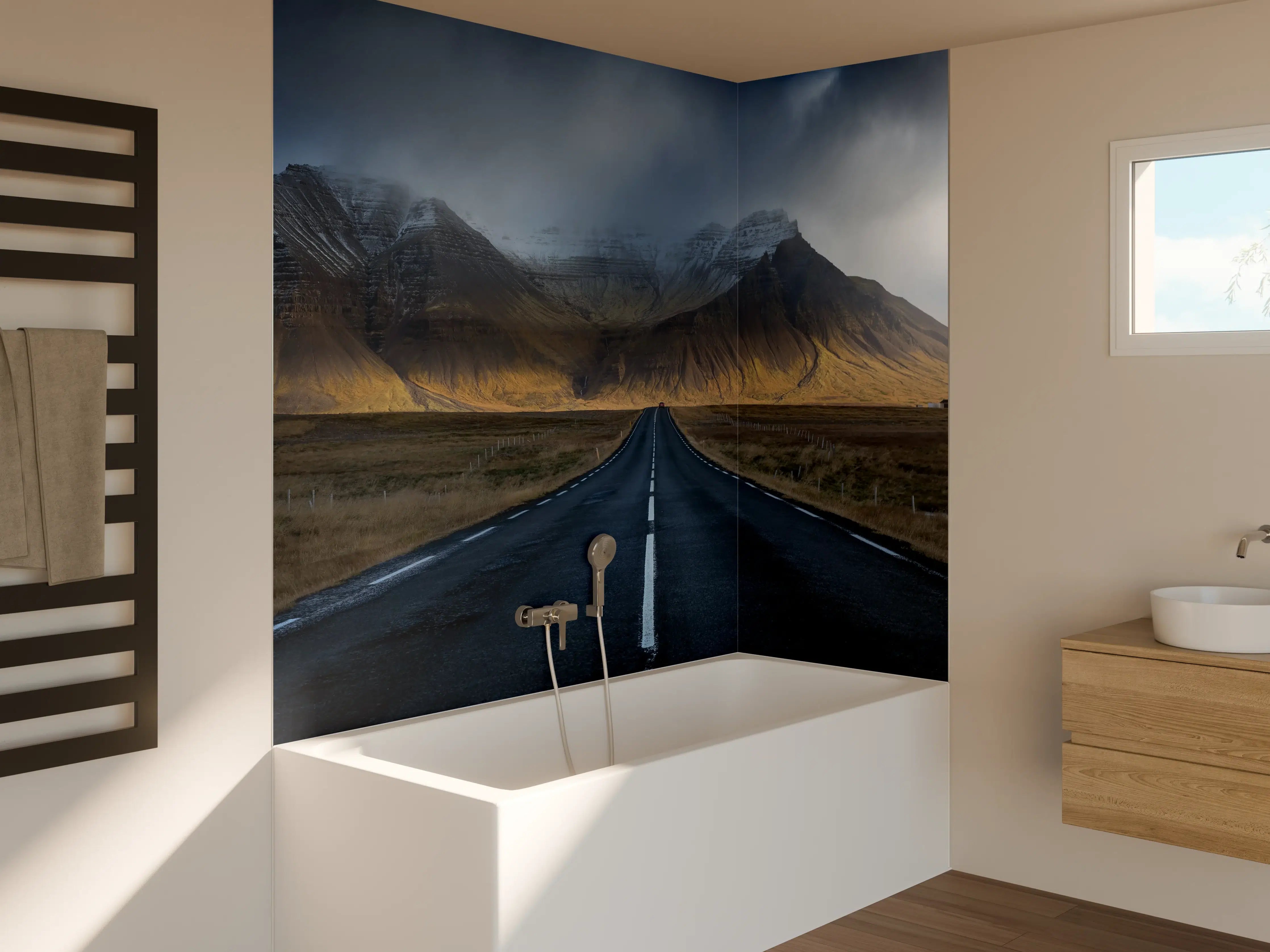 Badewannen-Rückwand - Isländische Berglandschaft am Weg