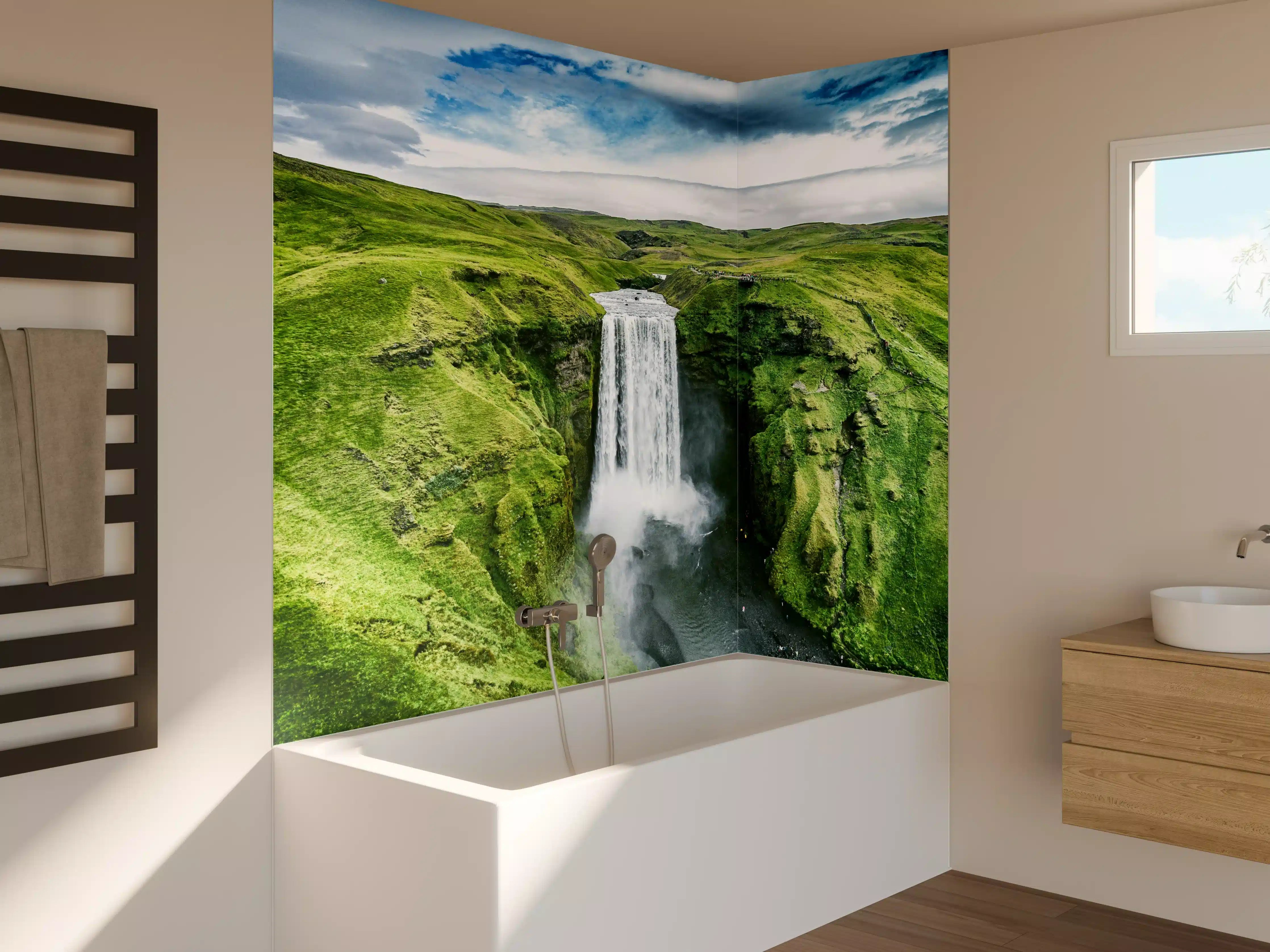 Badewannen-Rückwand - Isländischer Wasserfall Skogafoss