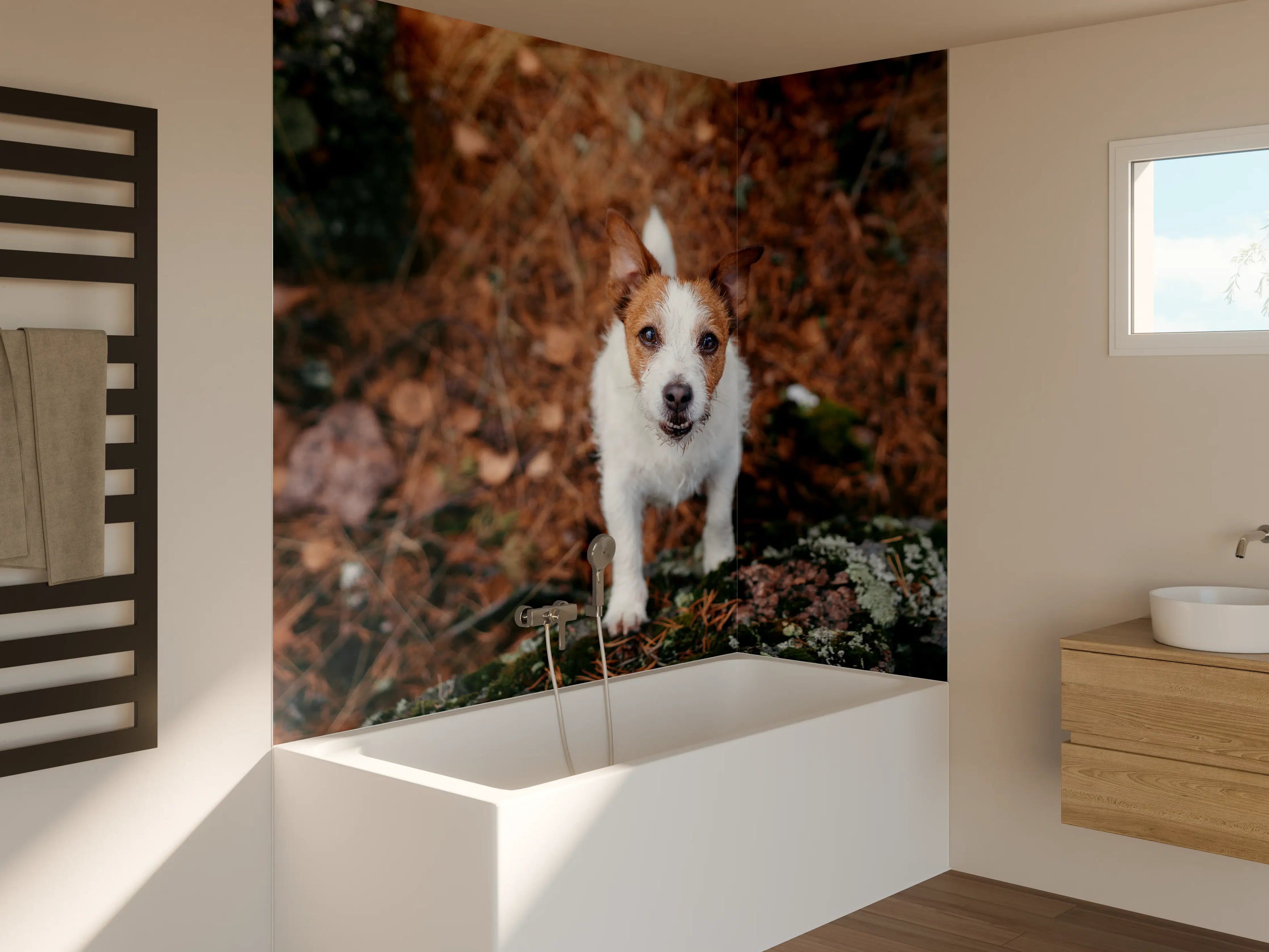 Badewannen-Rückwand - Jack Russell im herbstlichen Park