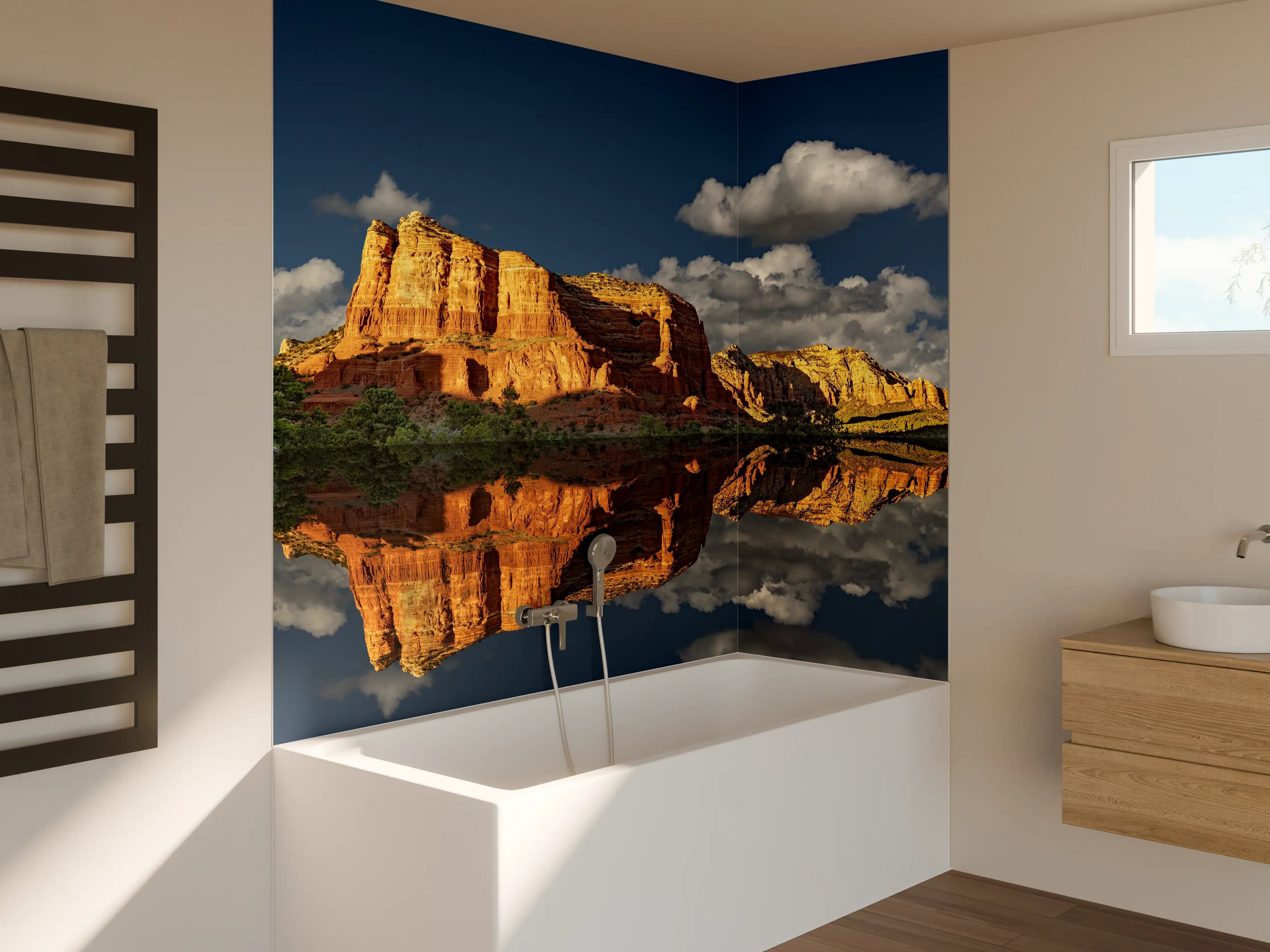Badewannen-Rückwand - Jack's Canyon mit Wasser Reflektion