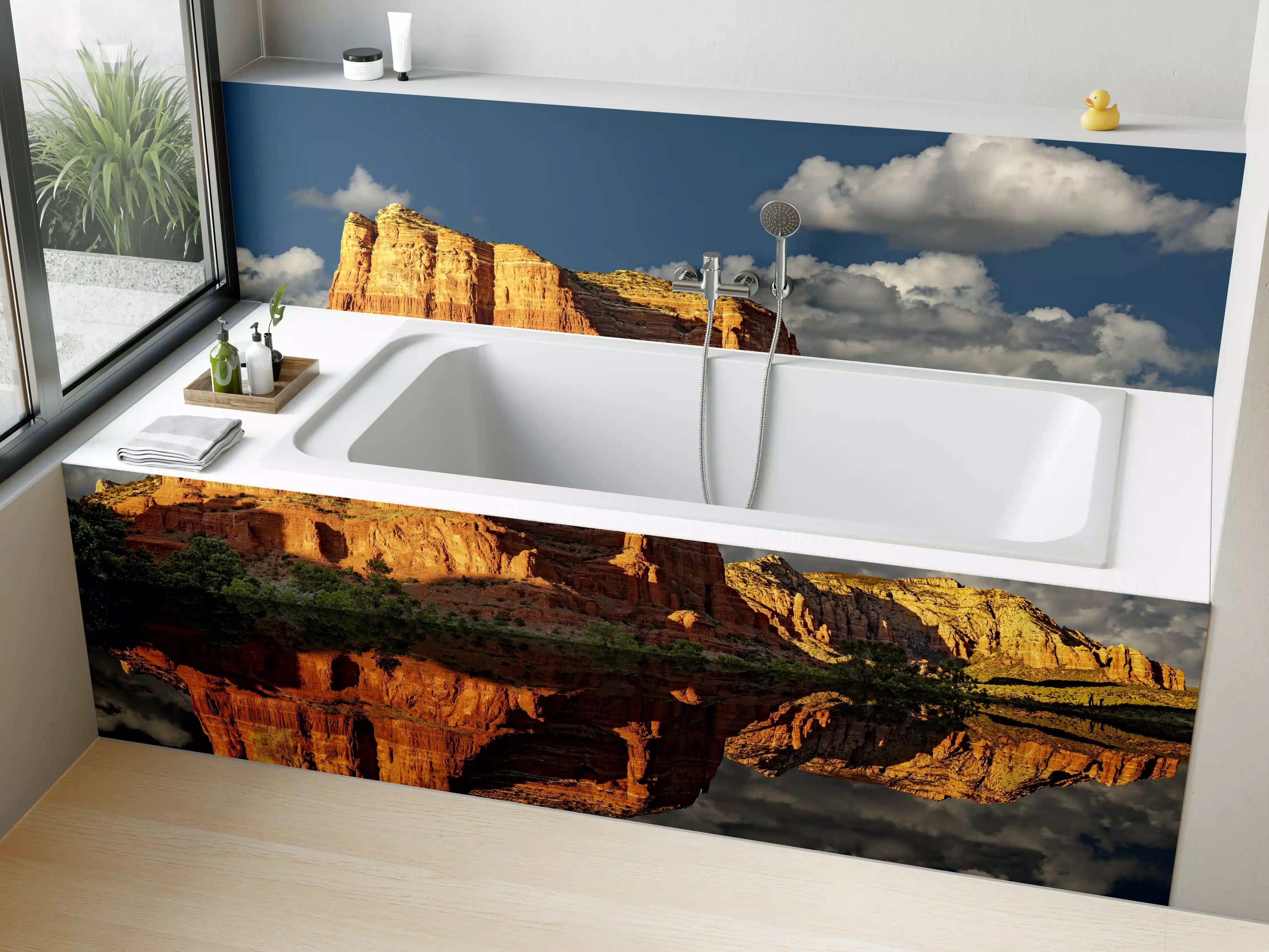 Badewannen-Rückwand - Jack's Canyon mit Wasser Reflektion