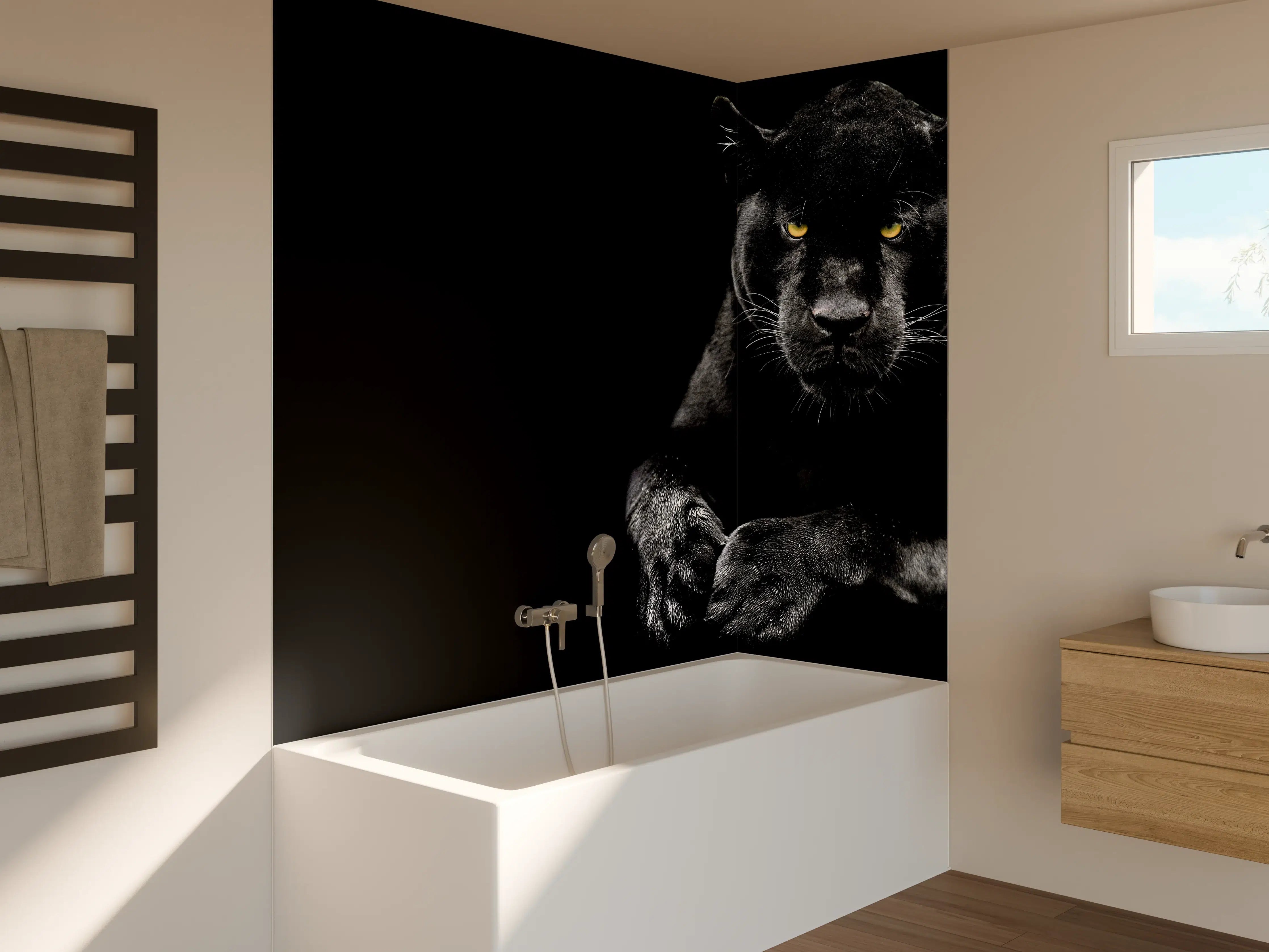 Badewannen-Rückwand - Jaguar auf schwarzem Hintergrund
