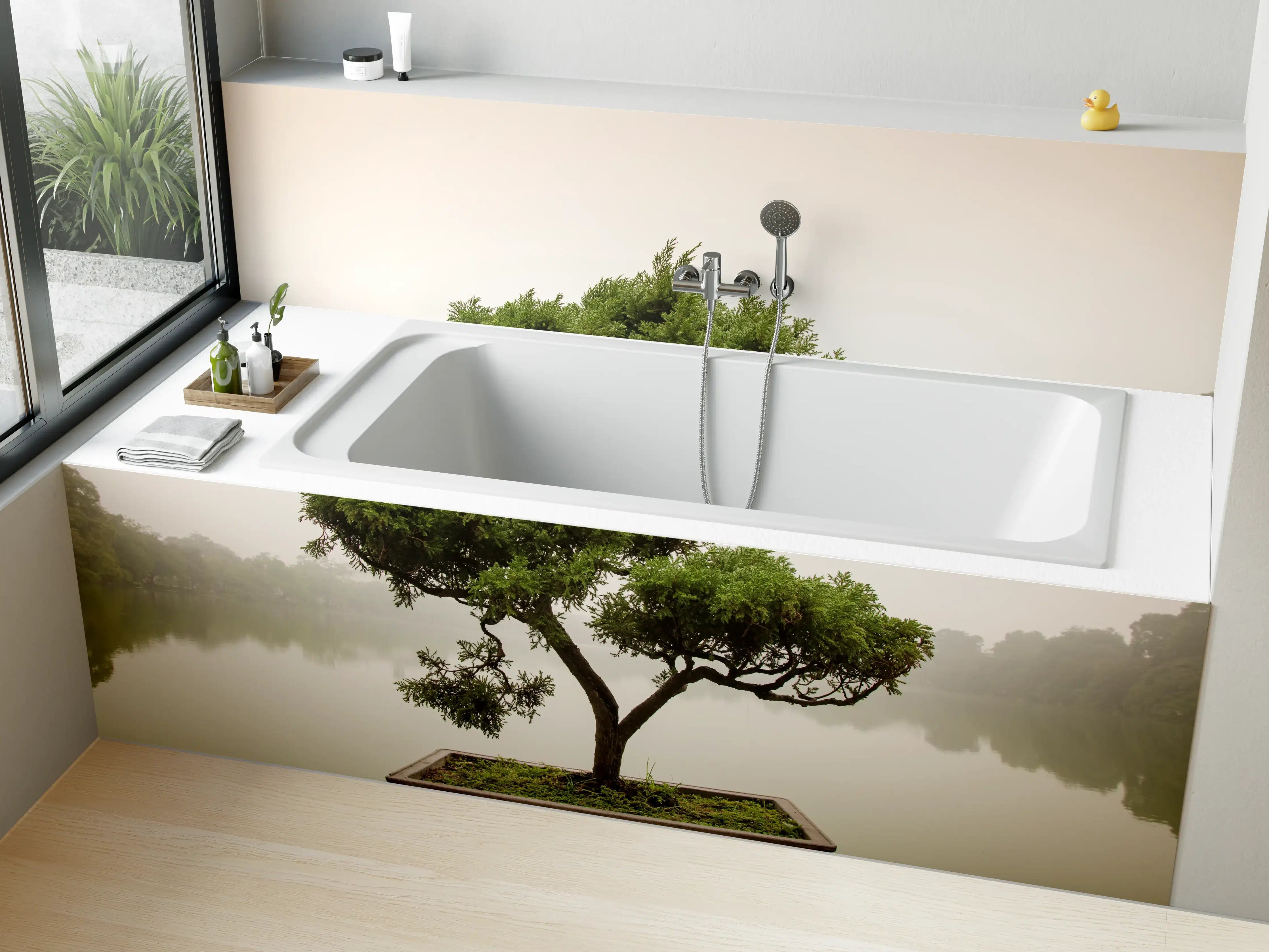 Badewannen-Rückwand - Japanischer Bonsaibaum im Topf 