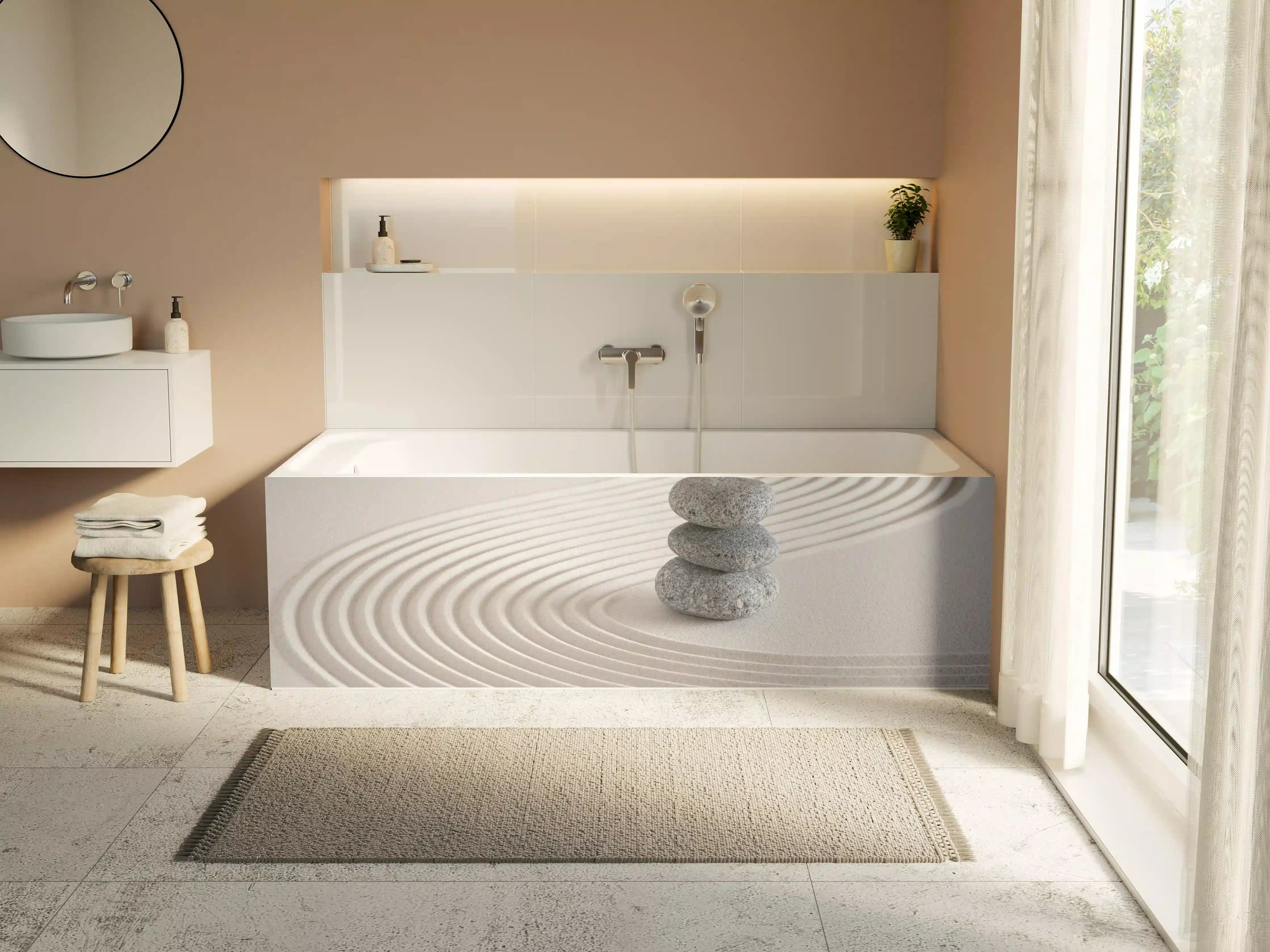 Badewannen-Rückwand - Japanischer Zen-Garten auf Sand