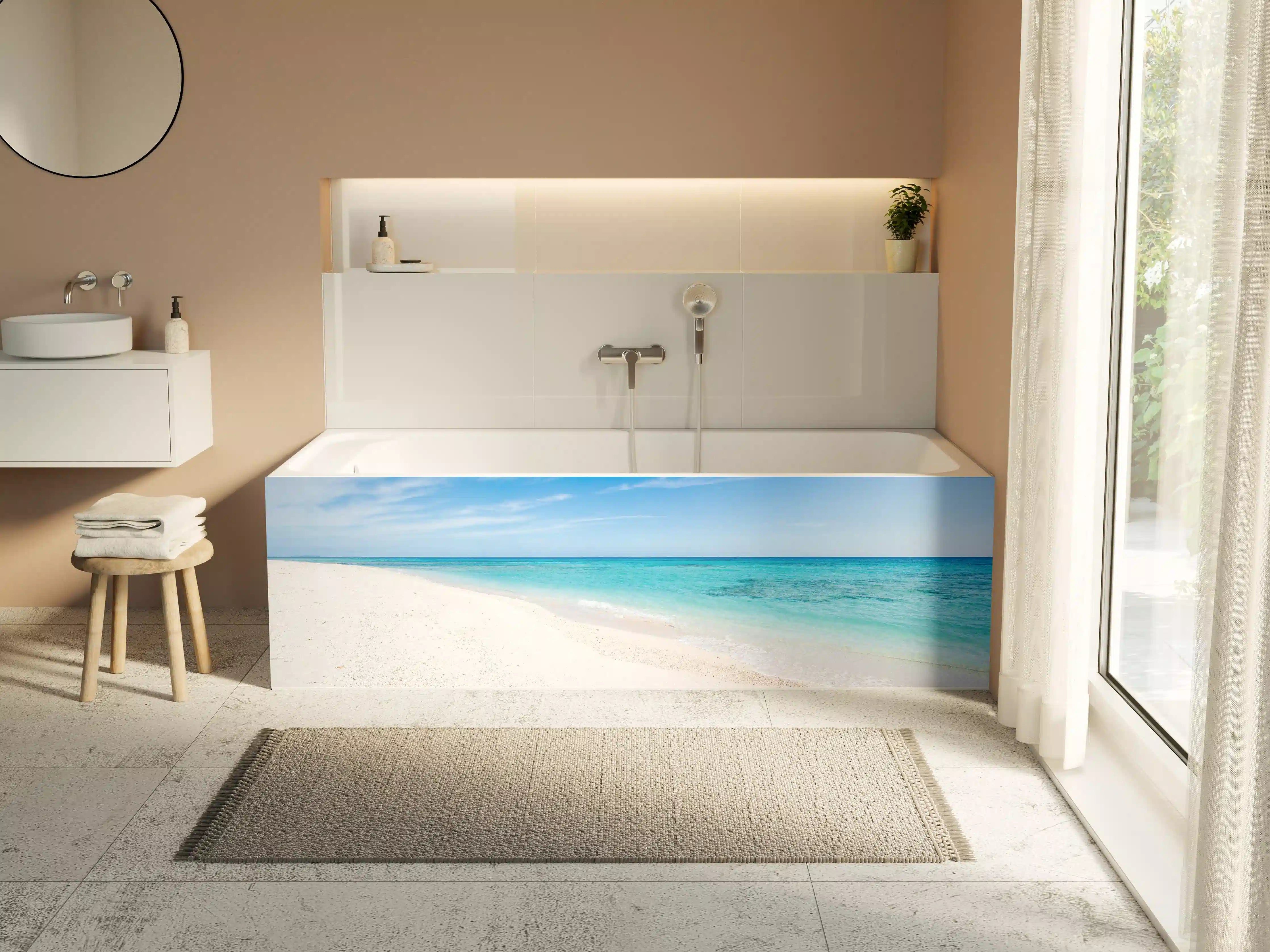 Badewannen-Rückwand - Karibischer Traumstrand mit glitzertem Wasser