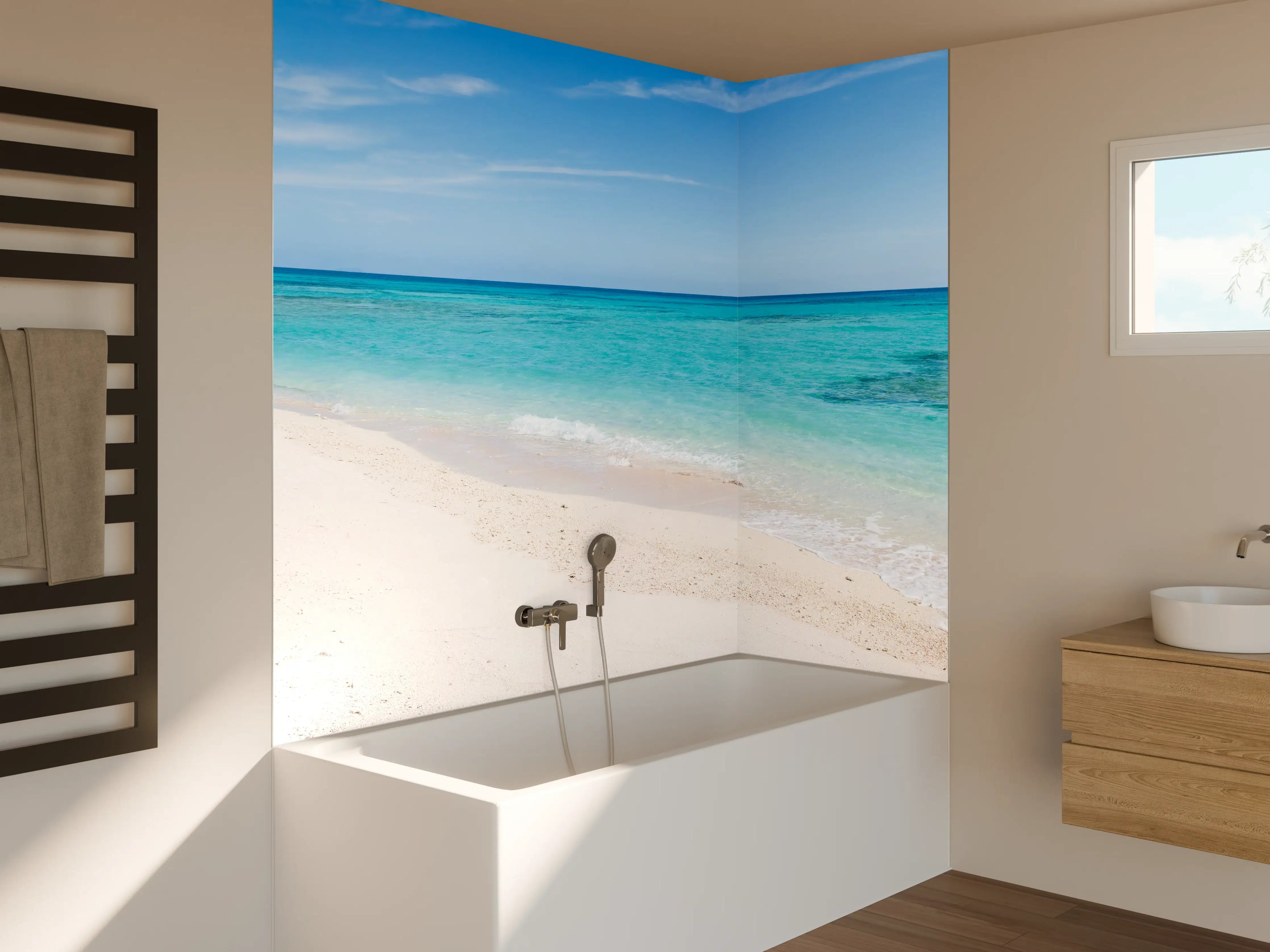 Badewannen-Rückwand - Karibischer Traumstrand mit glitzertem Wasser