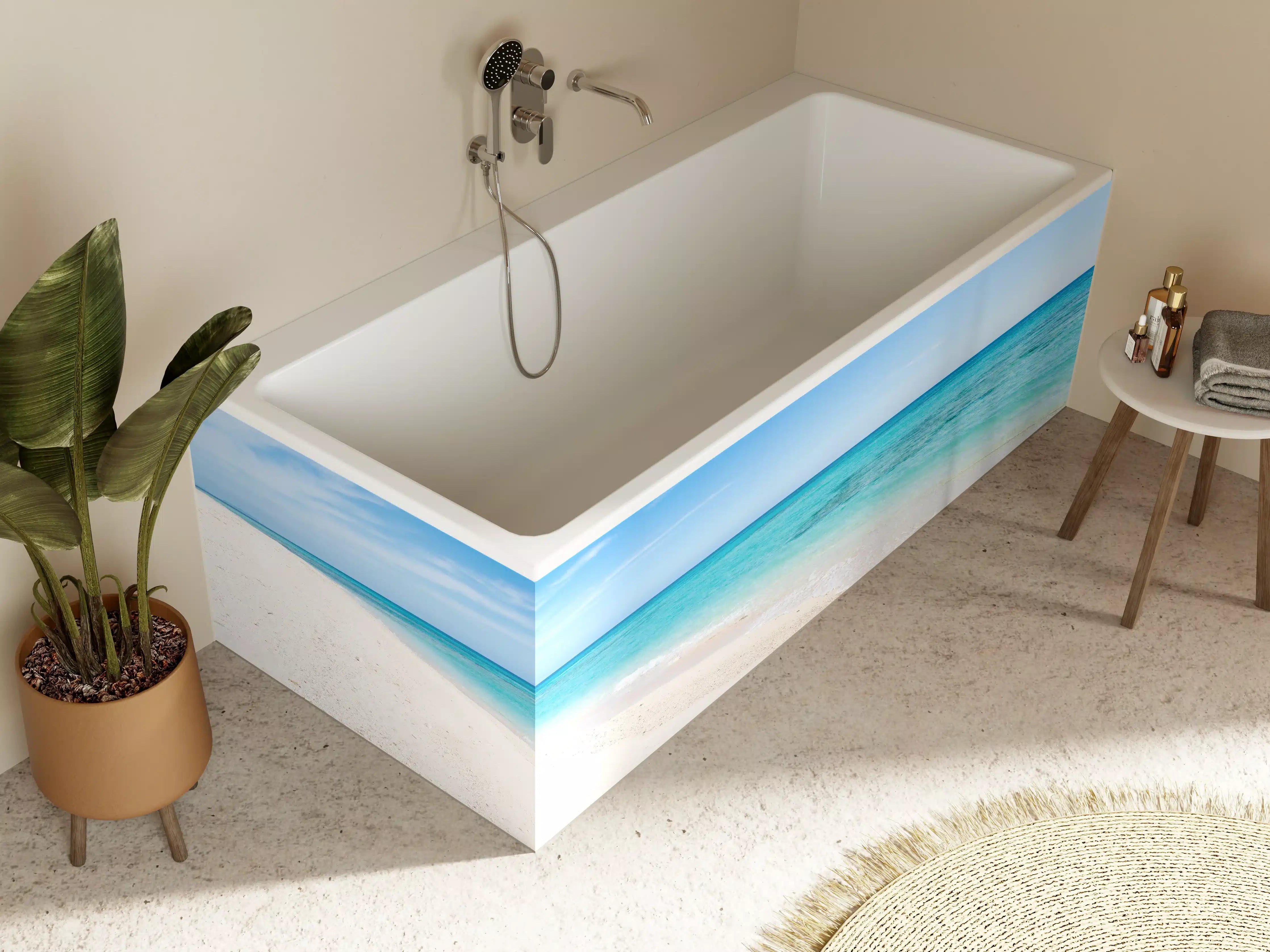 Badewannen-Rückwand - Karibischer Traumstrand mit glitzertem Wasser