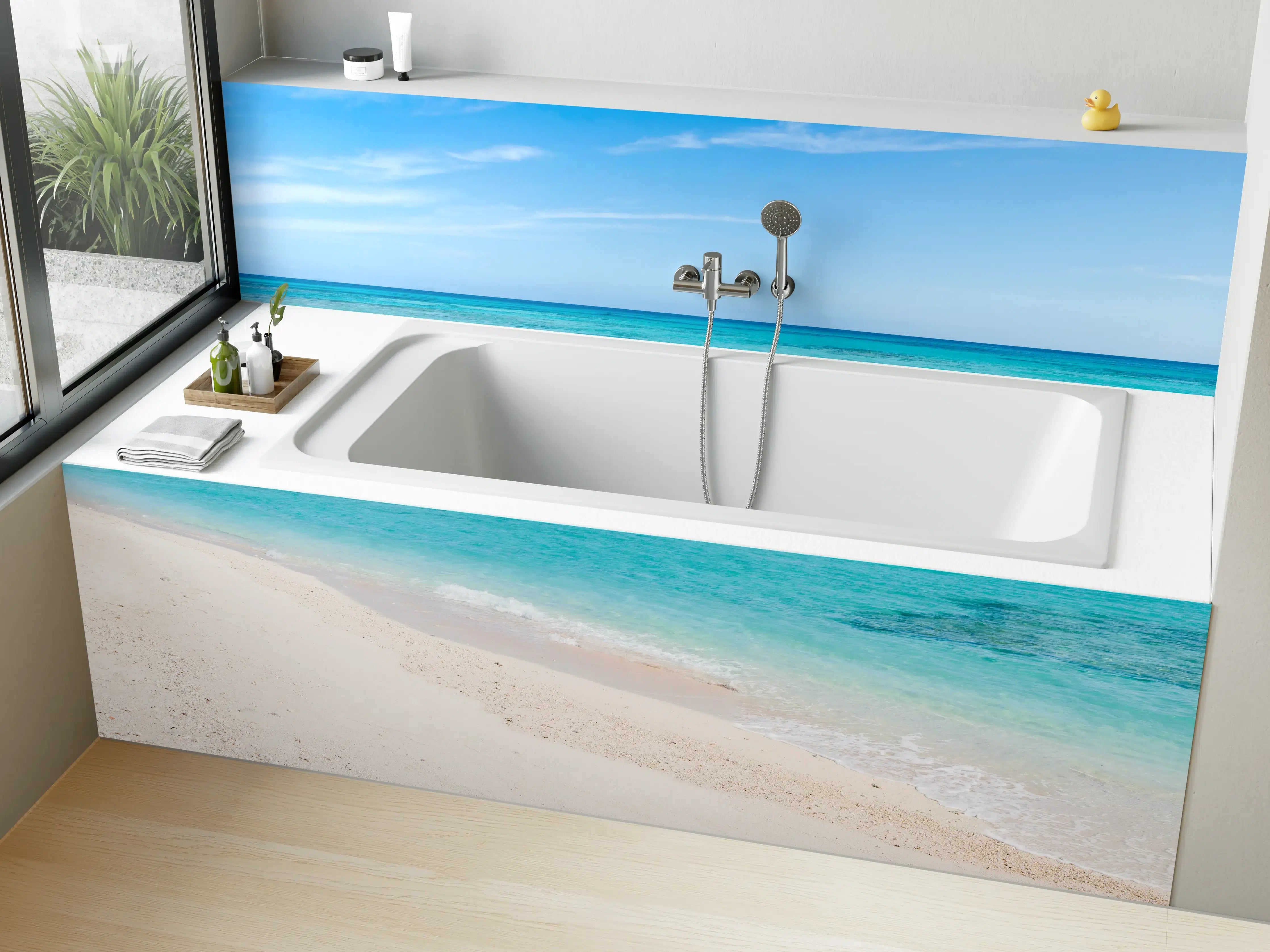 Badewannen-Rückwand - Karibischer Traumstrand mit glitzertem Wasser