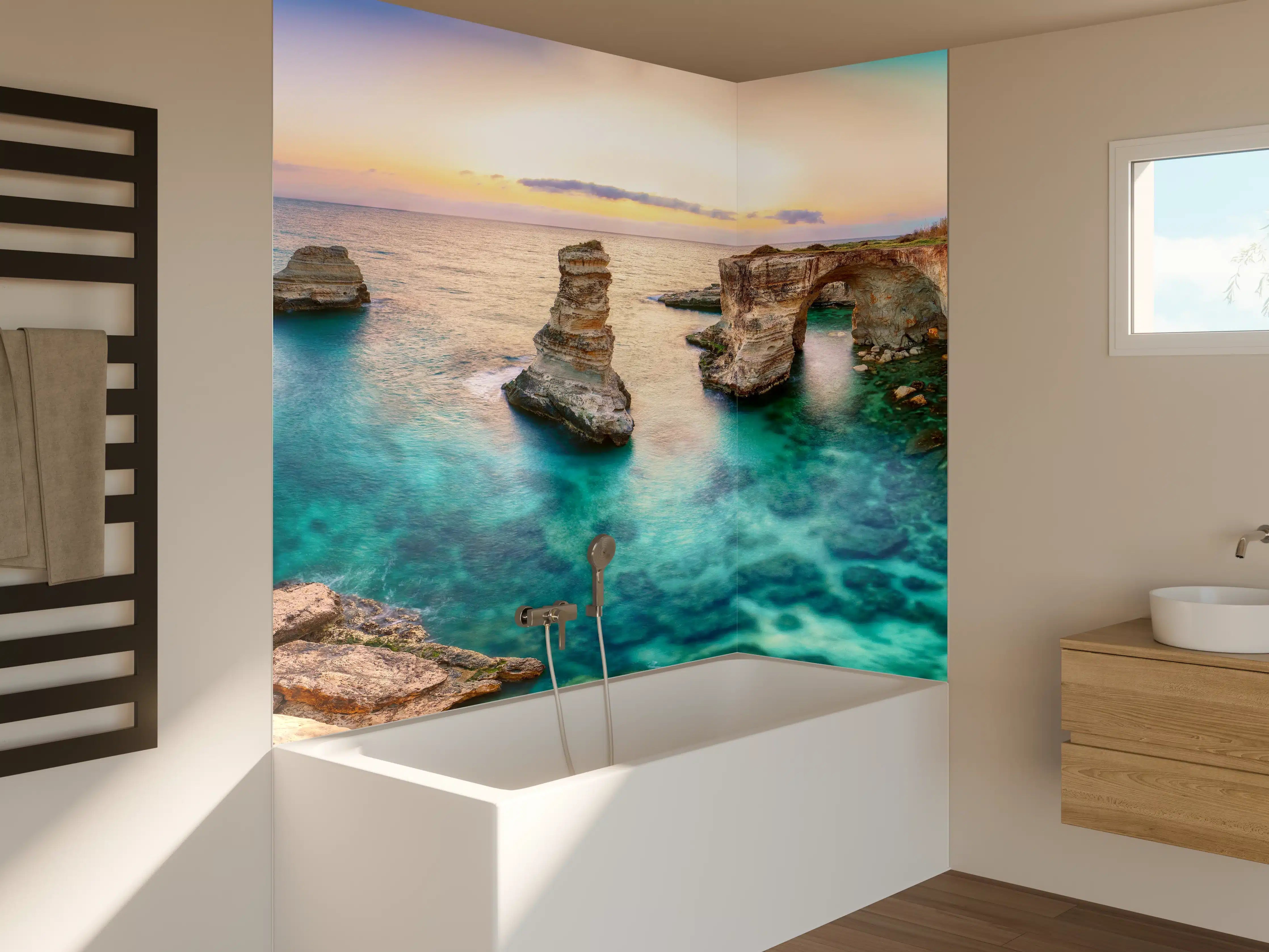 Badewannen-Rückwand - Karibisches Küstenpanorama mit klarem Wasser