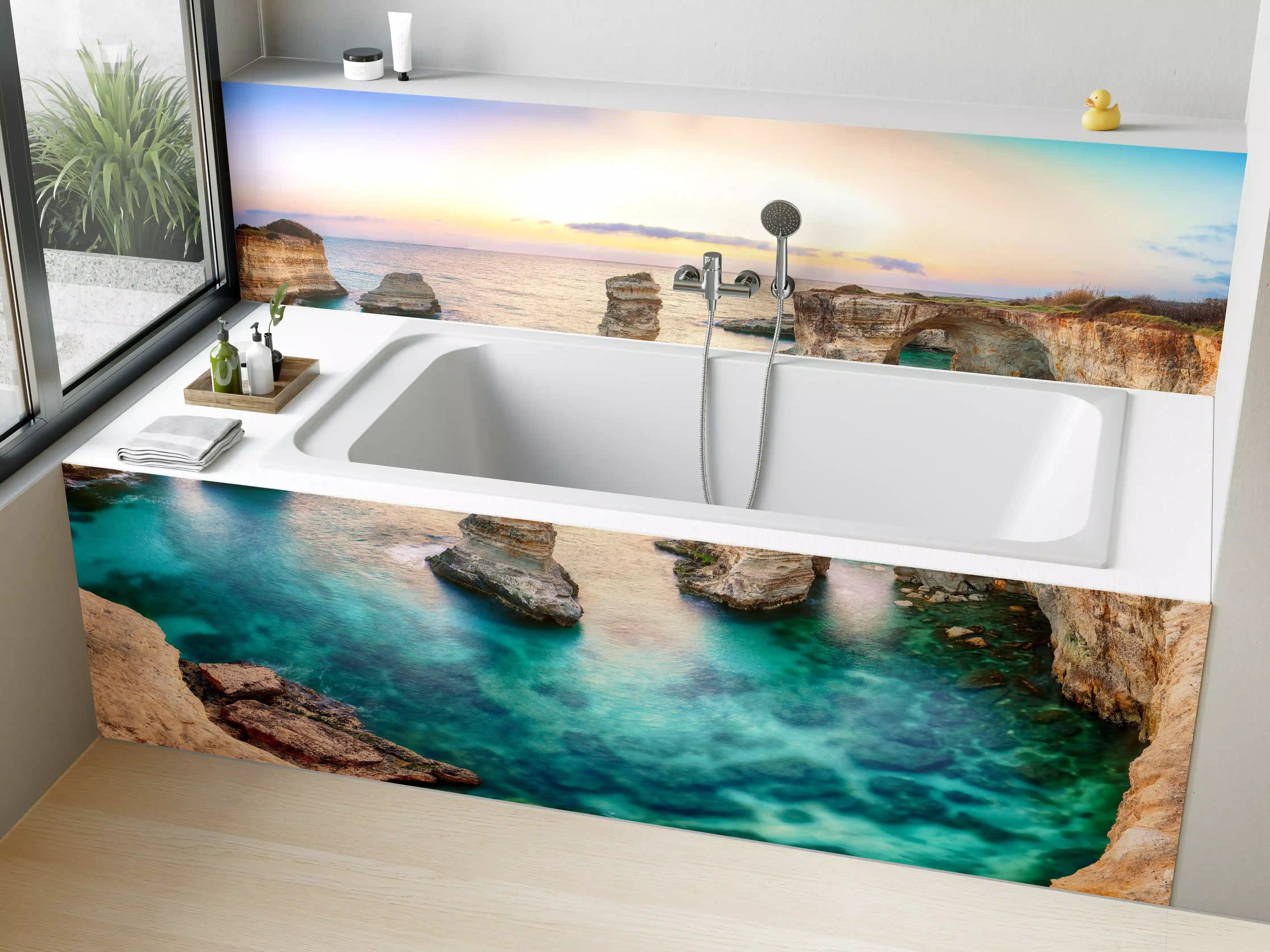 Badewannen-Rückwand - Karibisches Küstenpanorama mit klarem Wasser