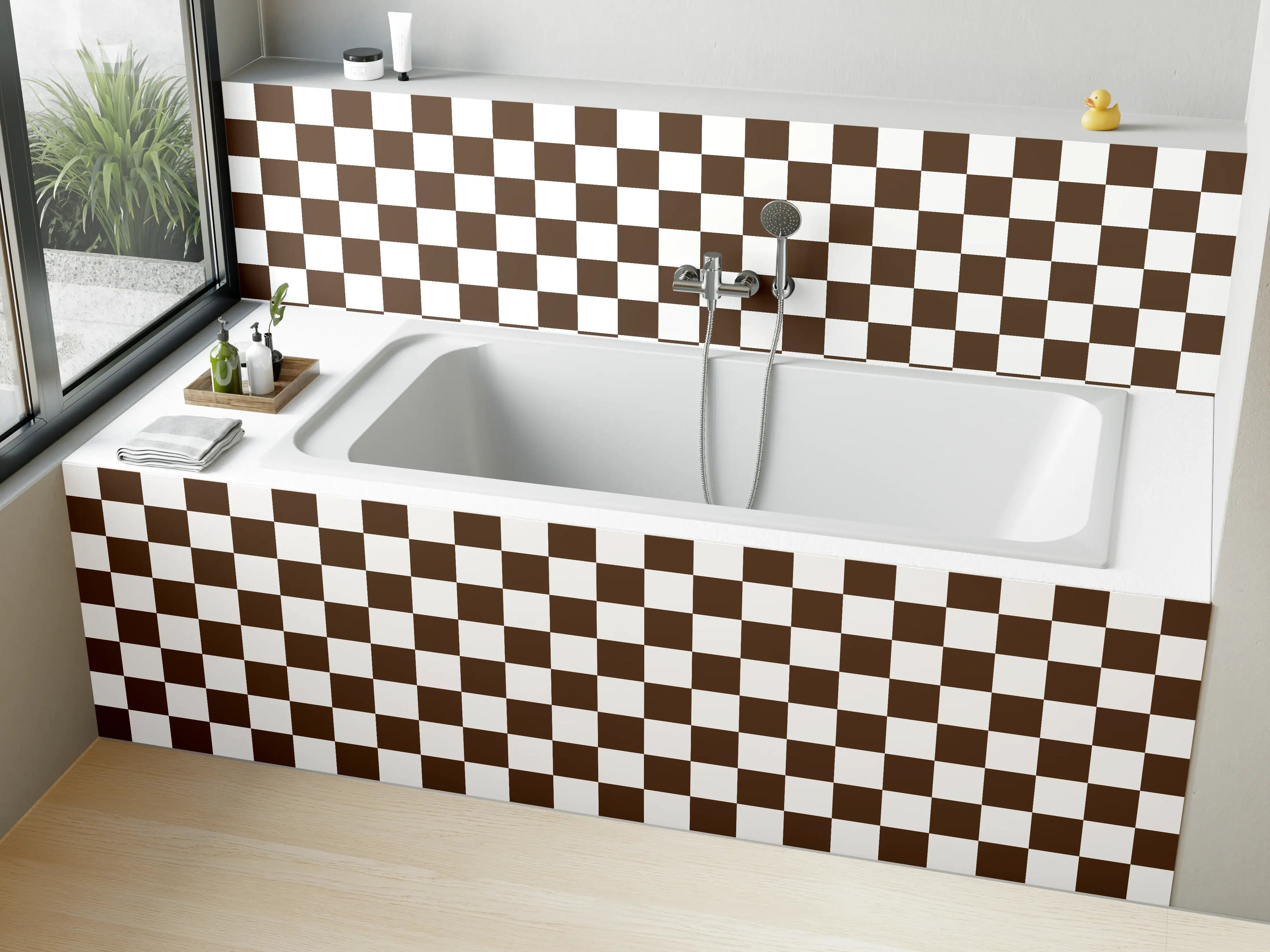 Badewannen-Rückwand - Karierte Grautöne Muster