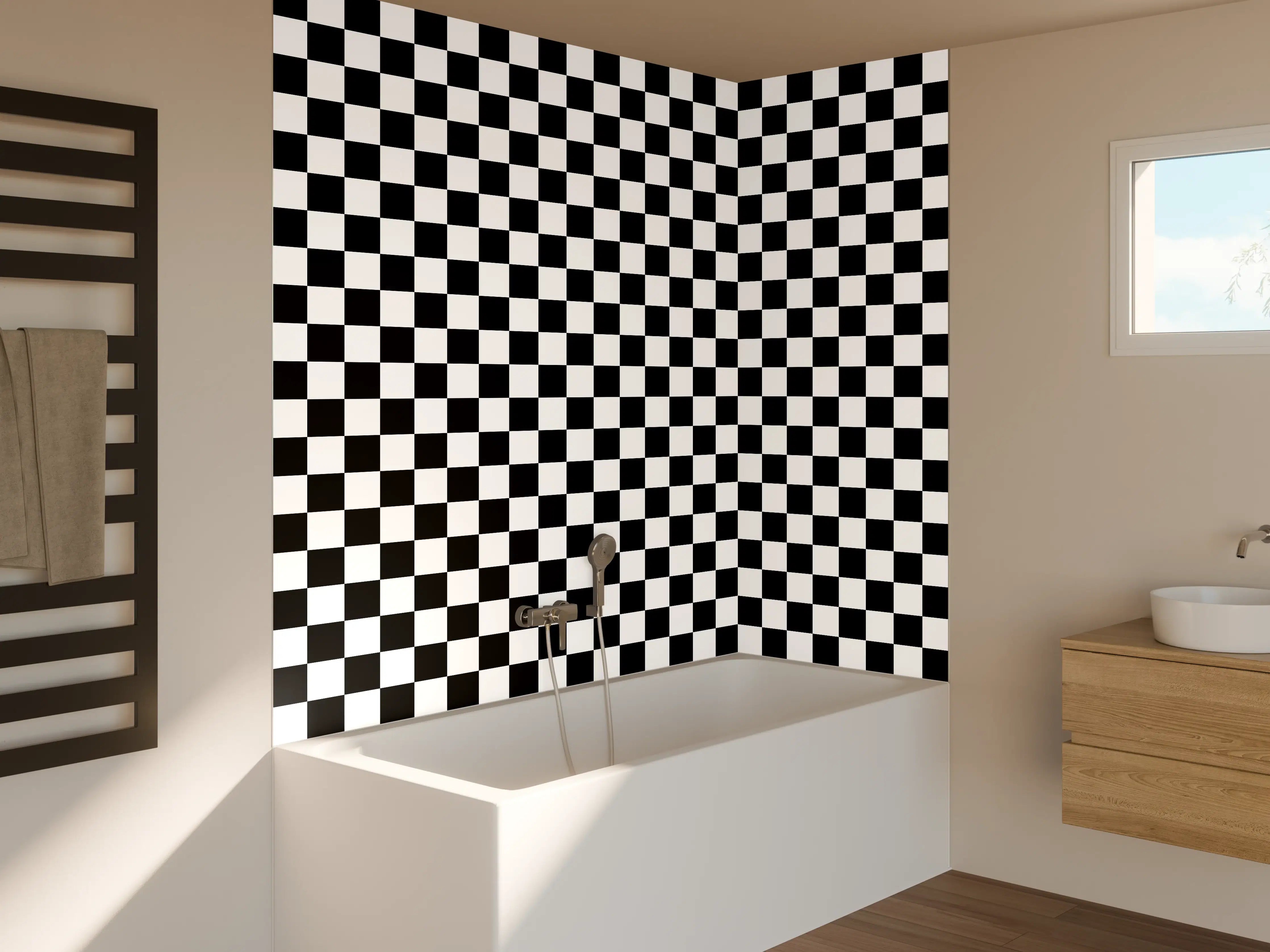 Badewannen-Rückwand - Kariertes Schach-Muster
