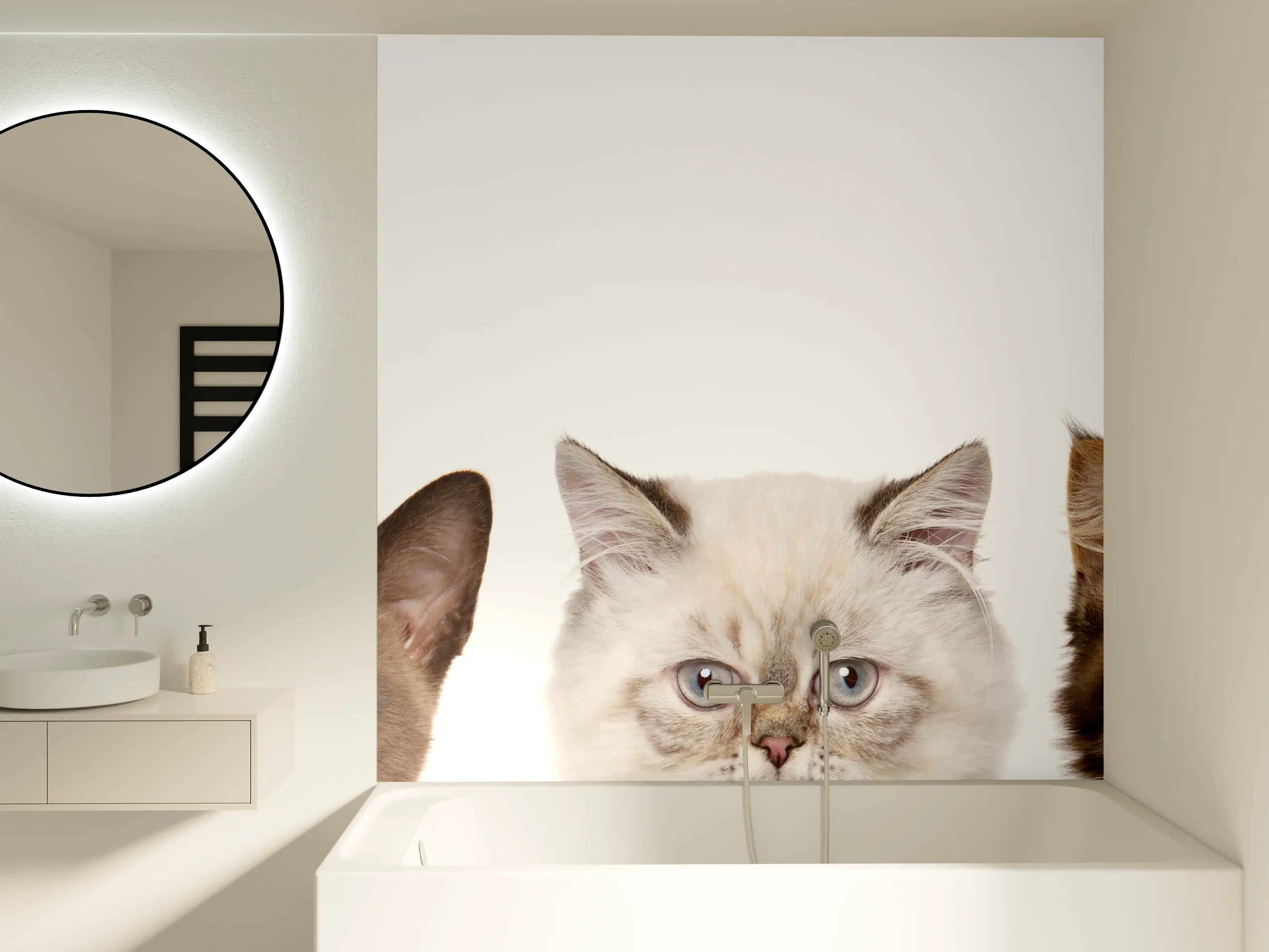 Badewannen-Rückwand - Katzen-Kopf-Reihe in Weiß-Grau
