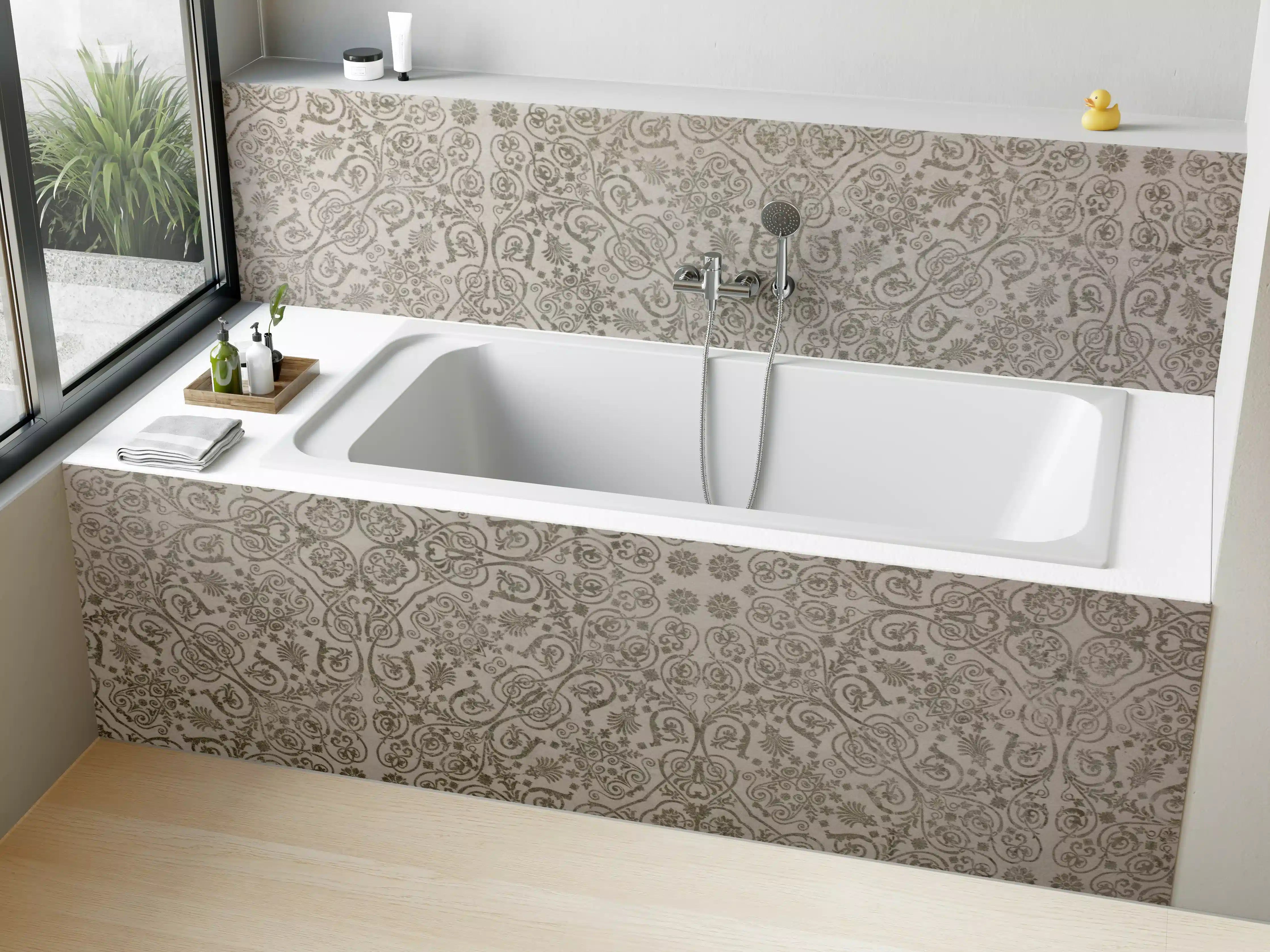 Badewannen-Rückwand - Keramikfliese mit abstraktem Mosaik-Blumenmuster