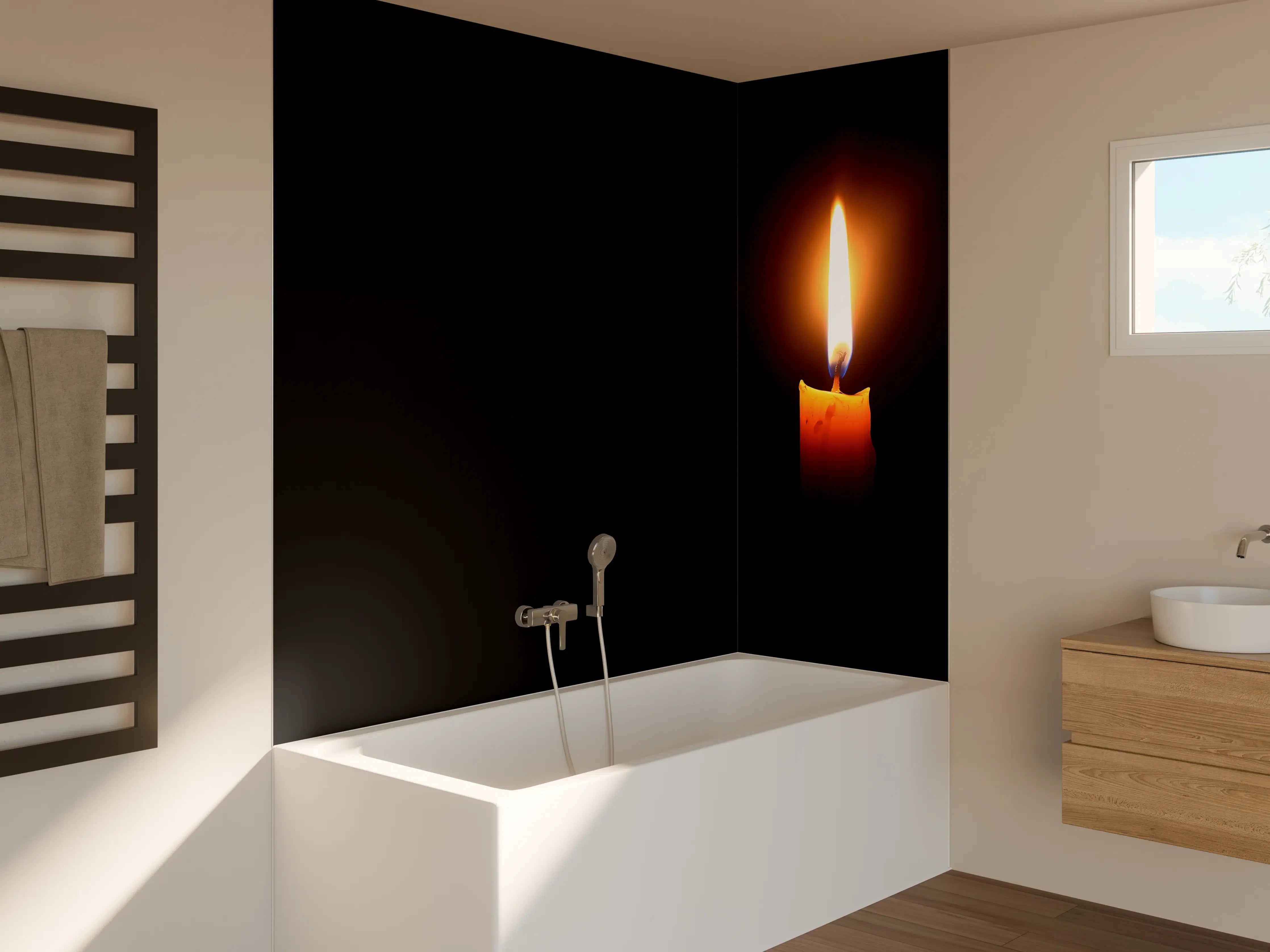 Badewannen-Rückwand - Kerzenlicht im Dunklen