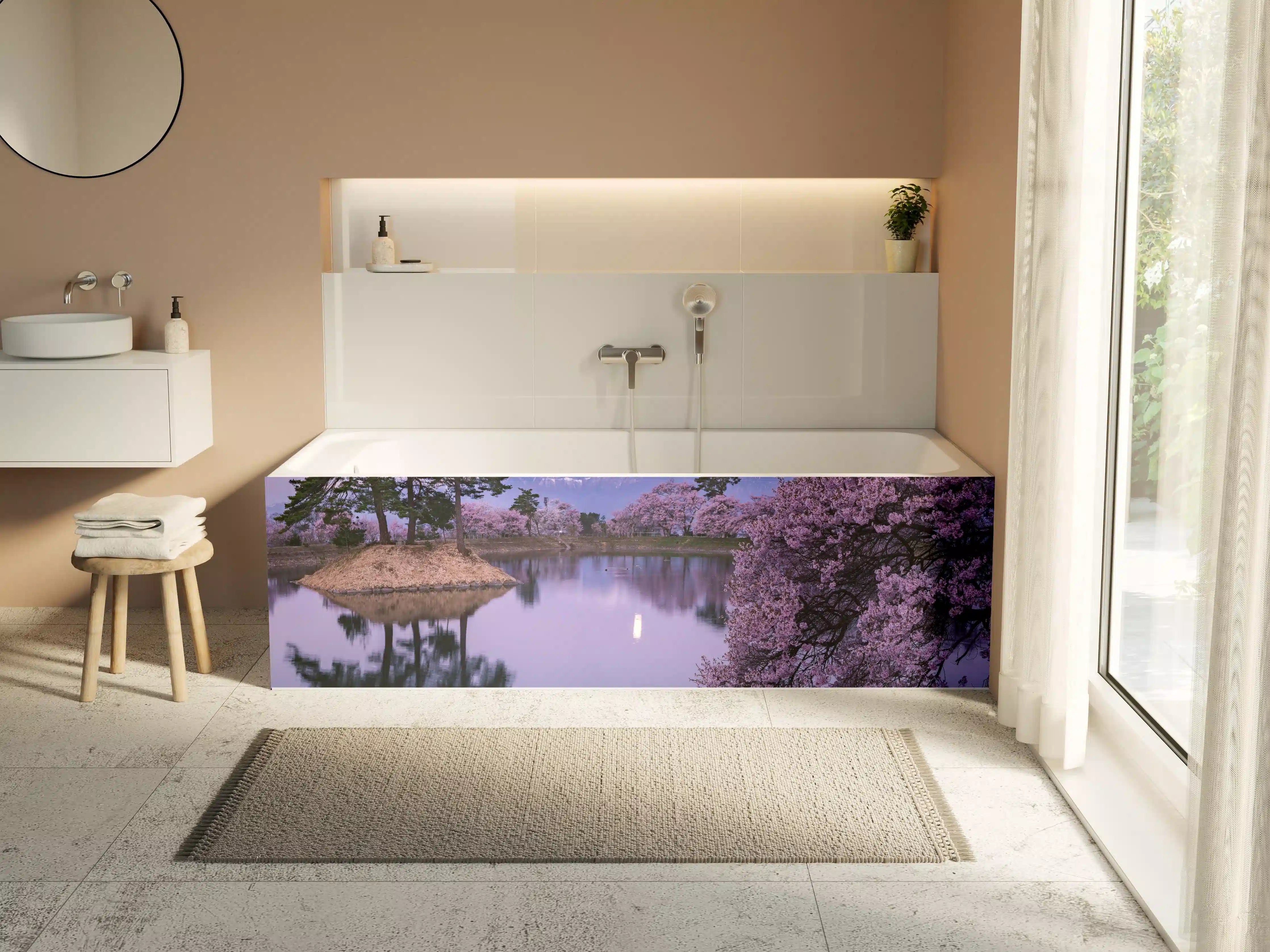 Badewannen-Rückwand - Kirschblüte - Vollmond