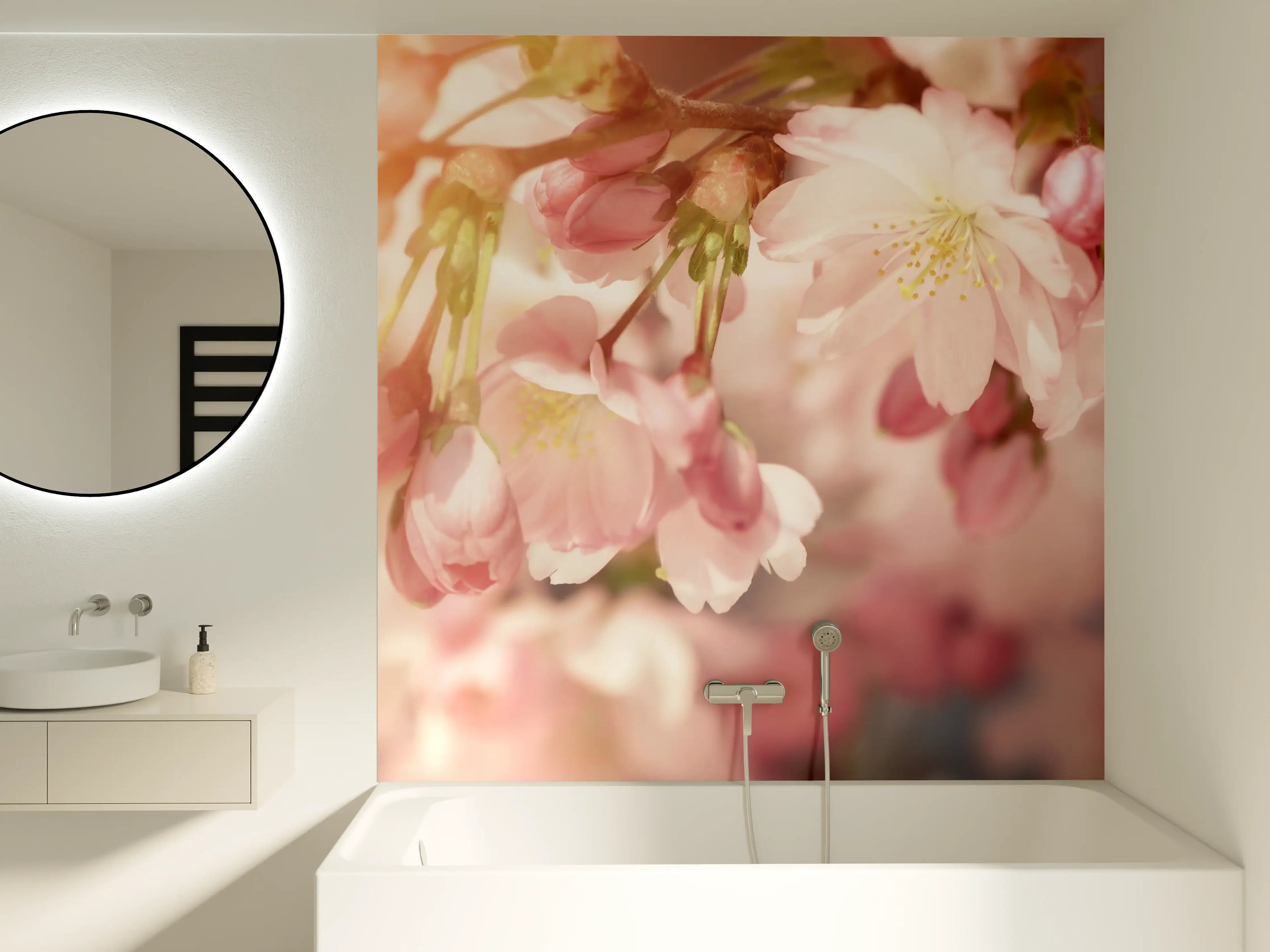 Badewannen-Rückwand - Kirschblüten im Sonnenlicht 