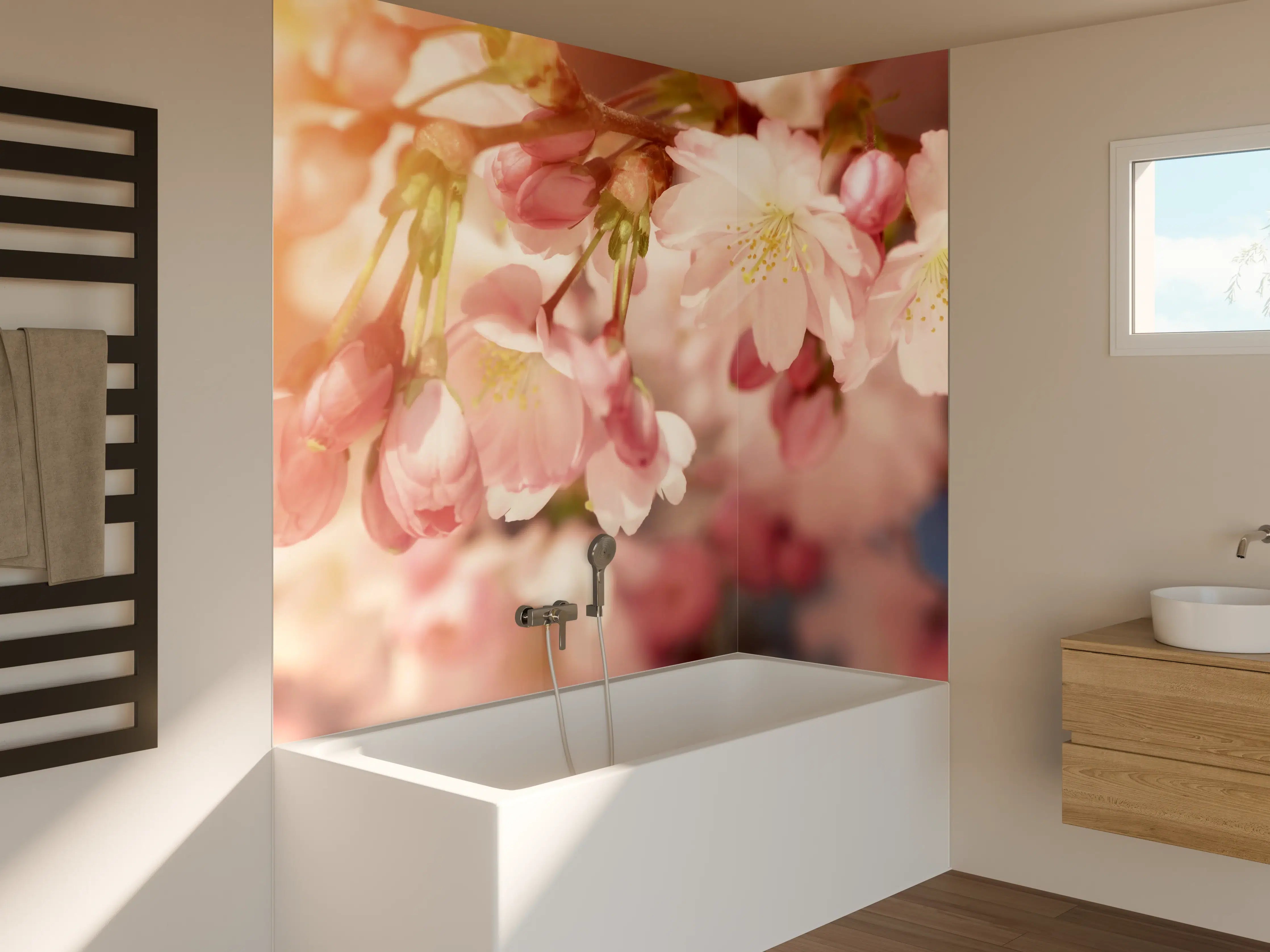 Badewannen-Rückwand - Kirschblüten im Sonnenlicht 