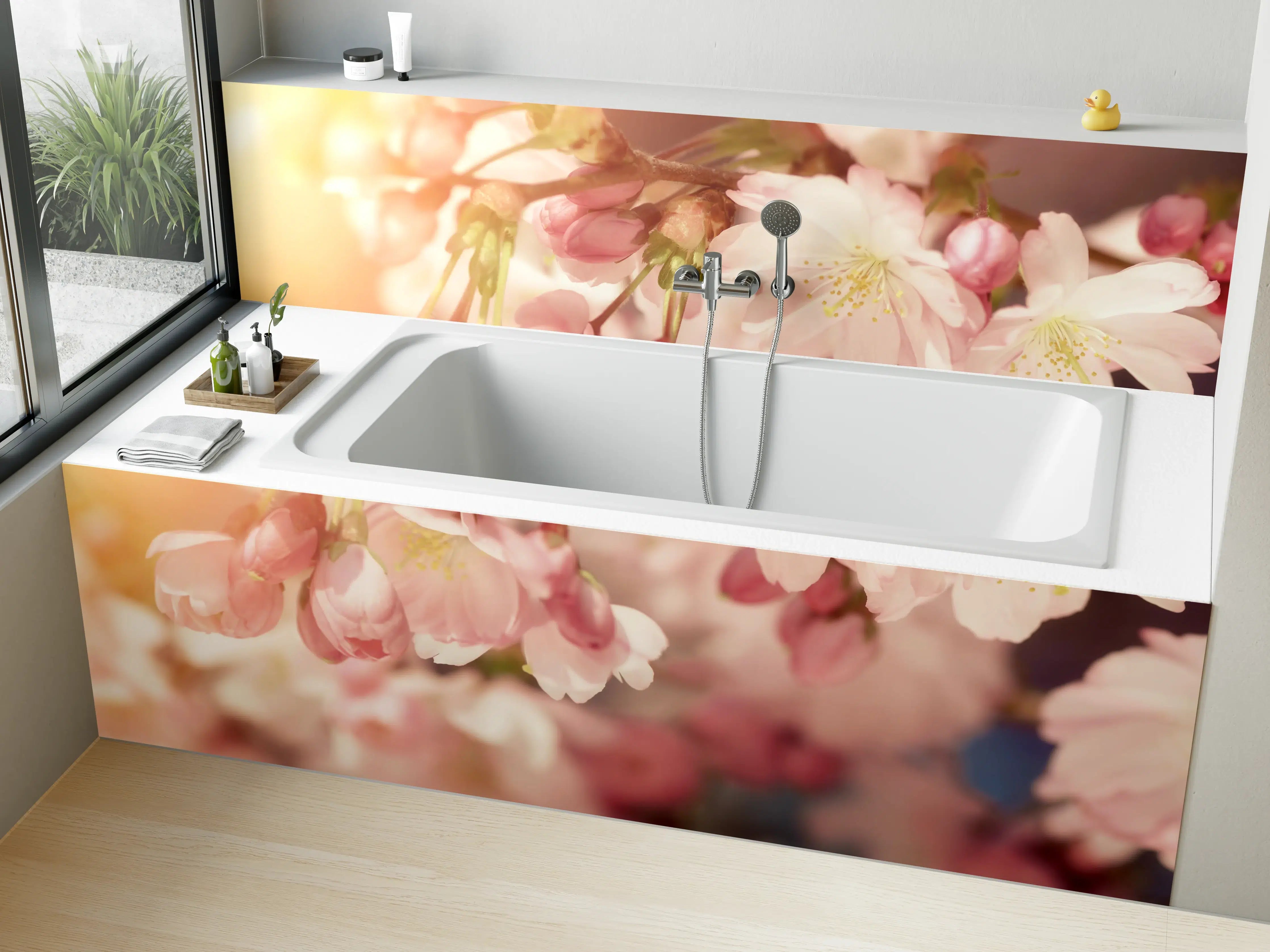 Badewannen-Rückwand - Kirschblüten im Sonnenlicht 
