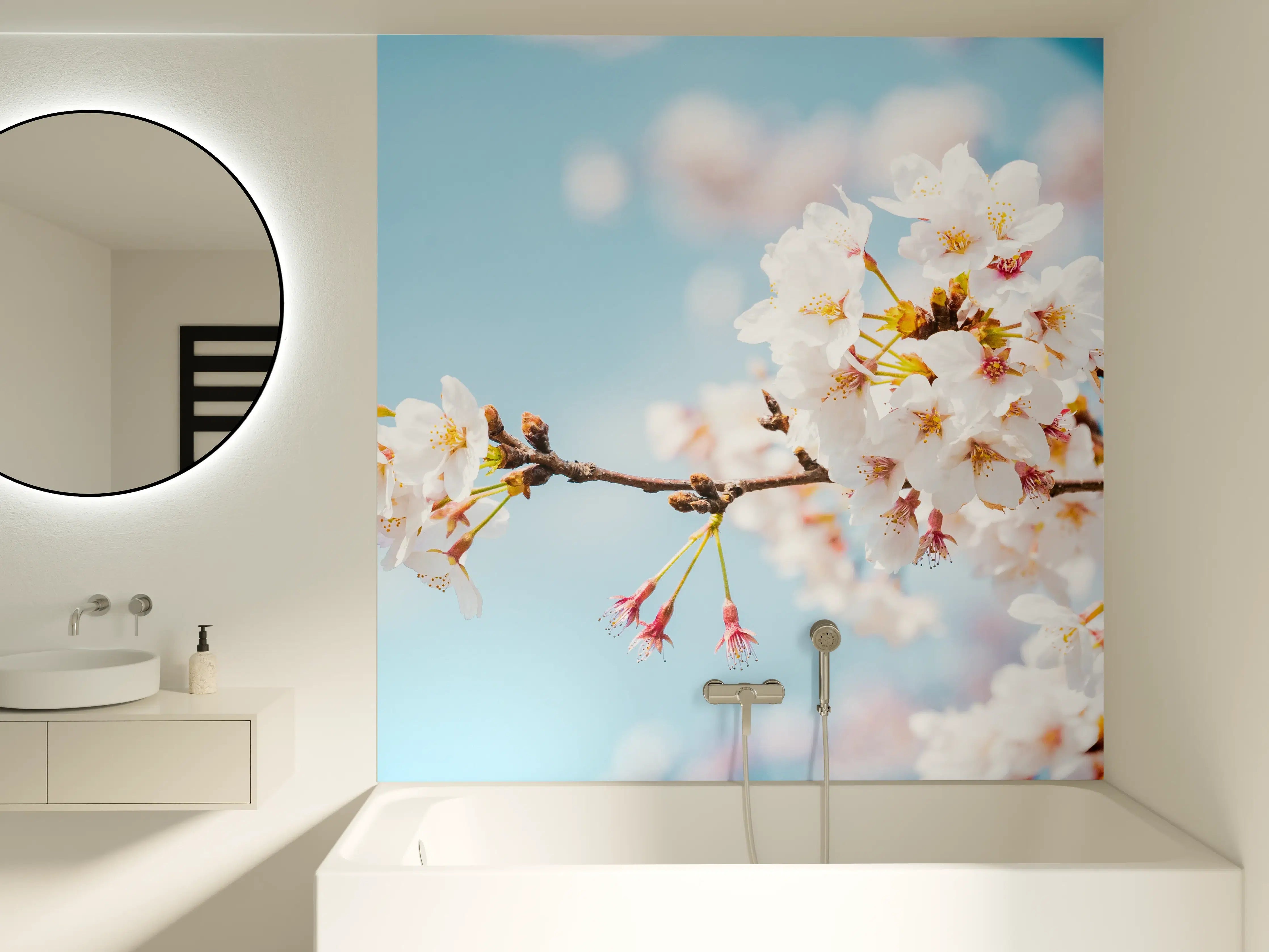 Badewannen-Rückwand - Kirschblüten in voller Blüte