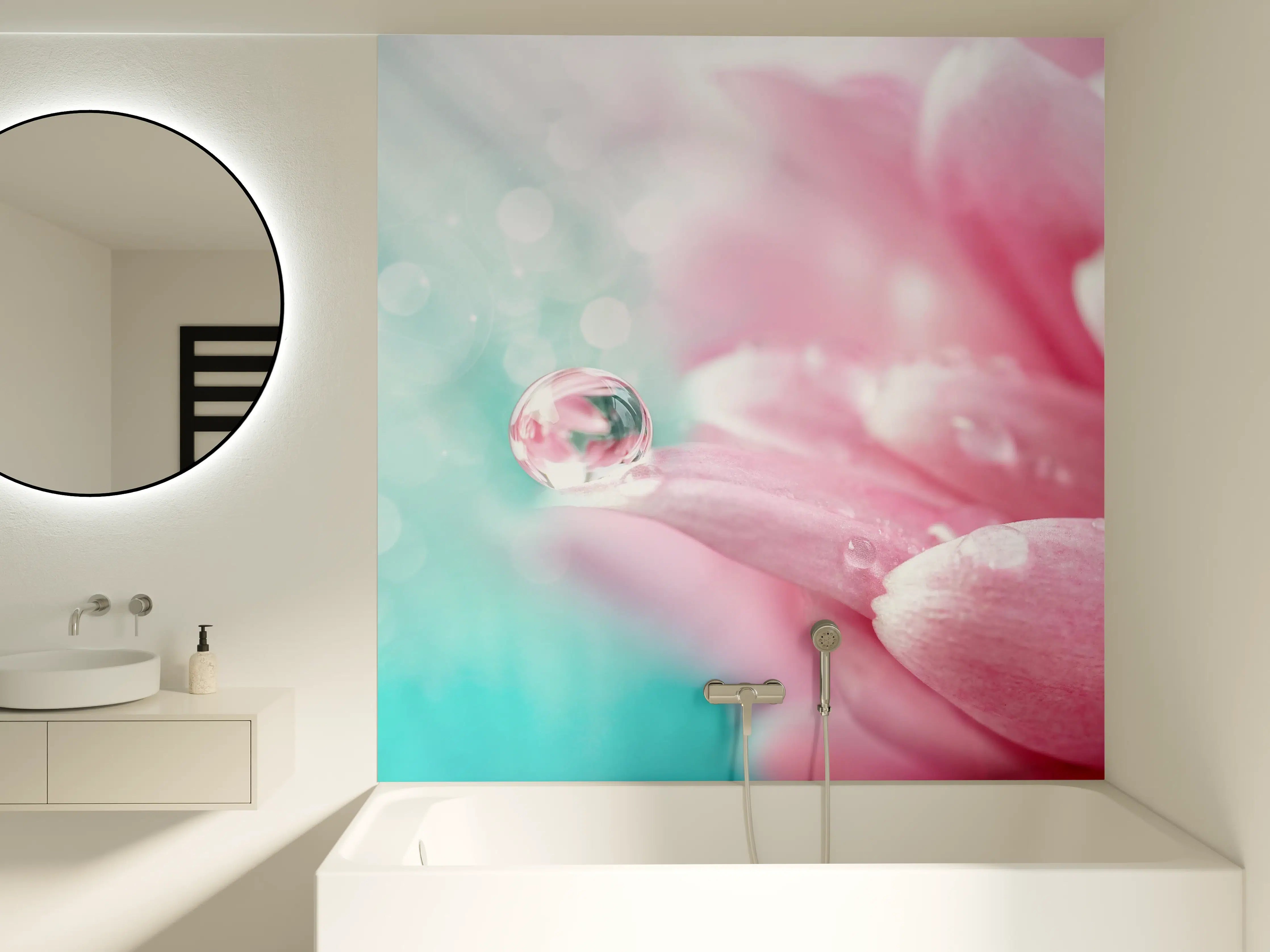 Badewannen-Rückwand - Klarer Wassertropfen auf Chrysantheme