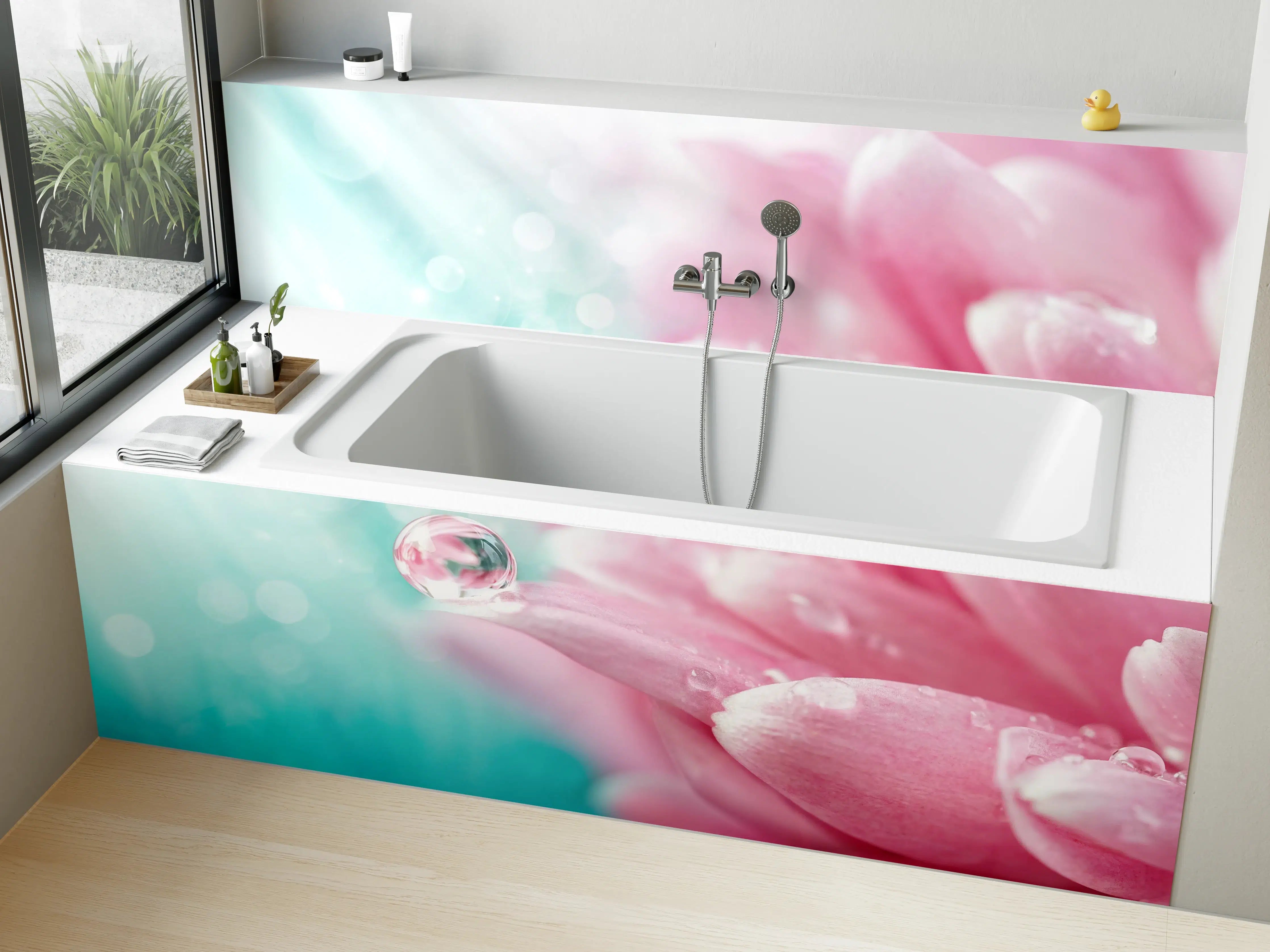 Badewannen-Rückwand - Klarer Wassertropfen auf Chrysantheme