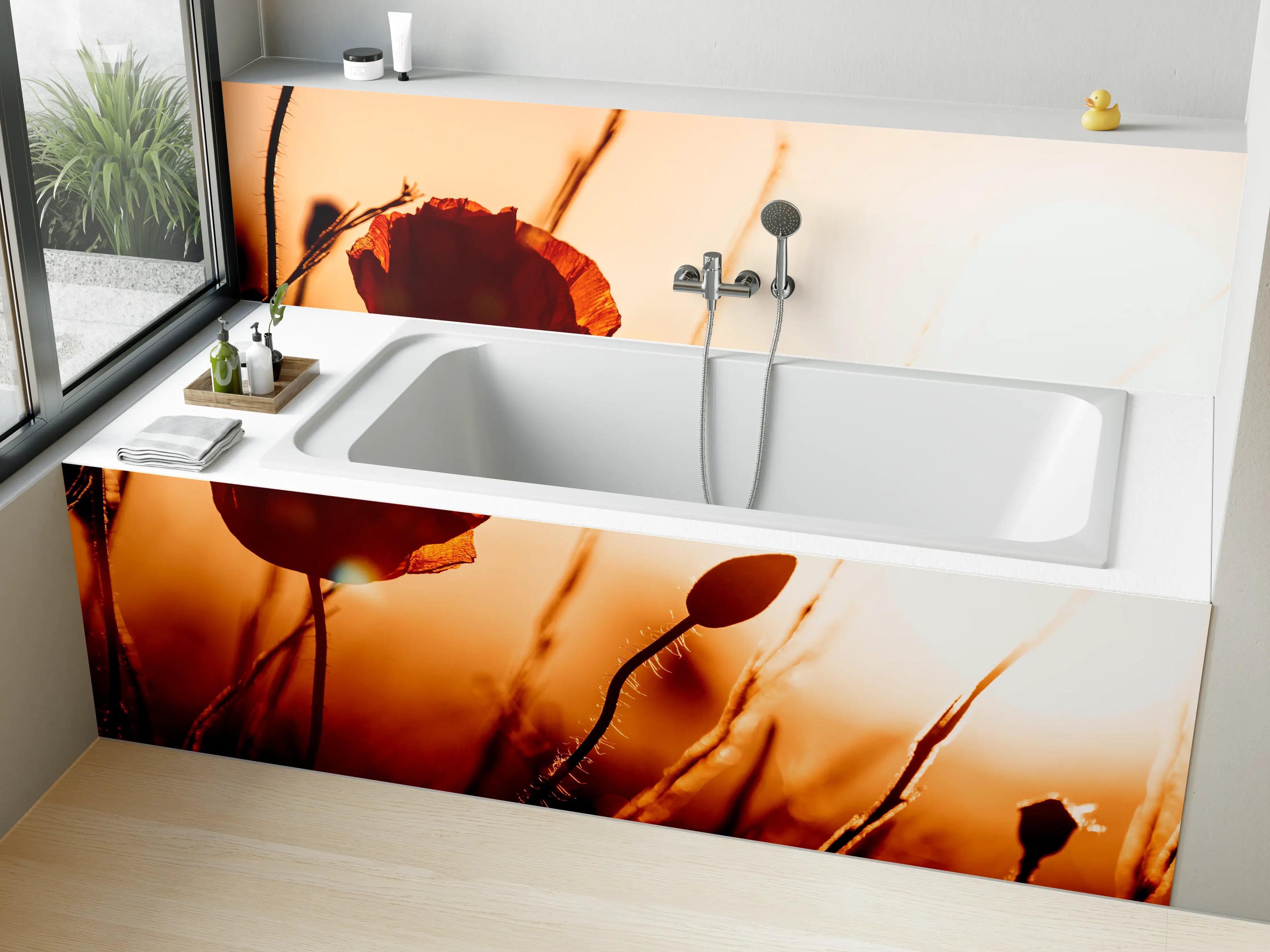 Badewannen-Rückwand - Klatschmohn bei Sonnenuntergang