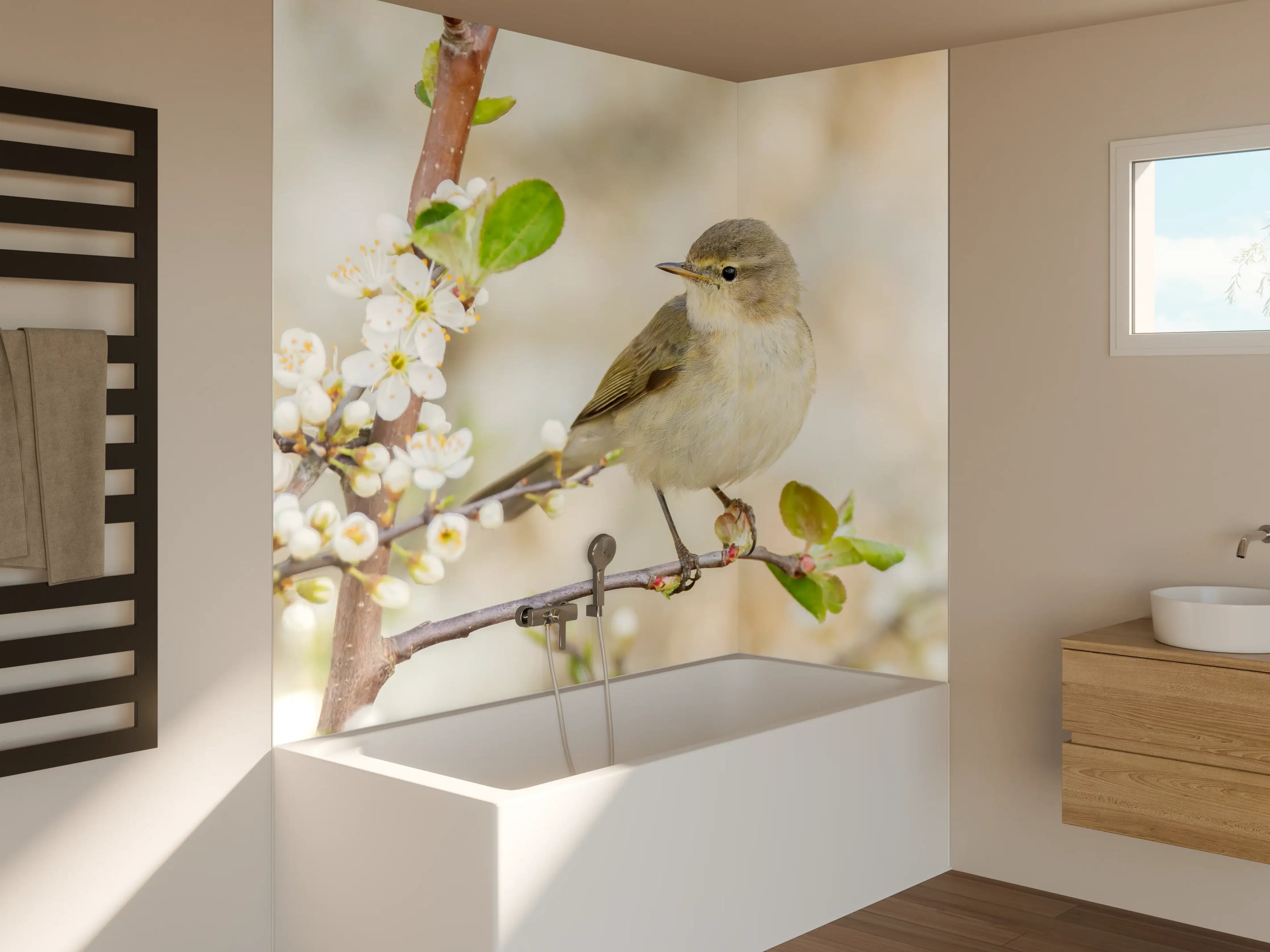 Badewannen-Rückwand - Kleiner Vogel am Baumzweig
