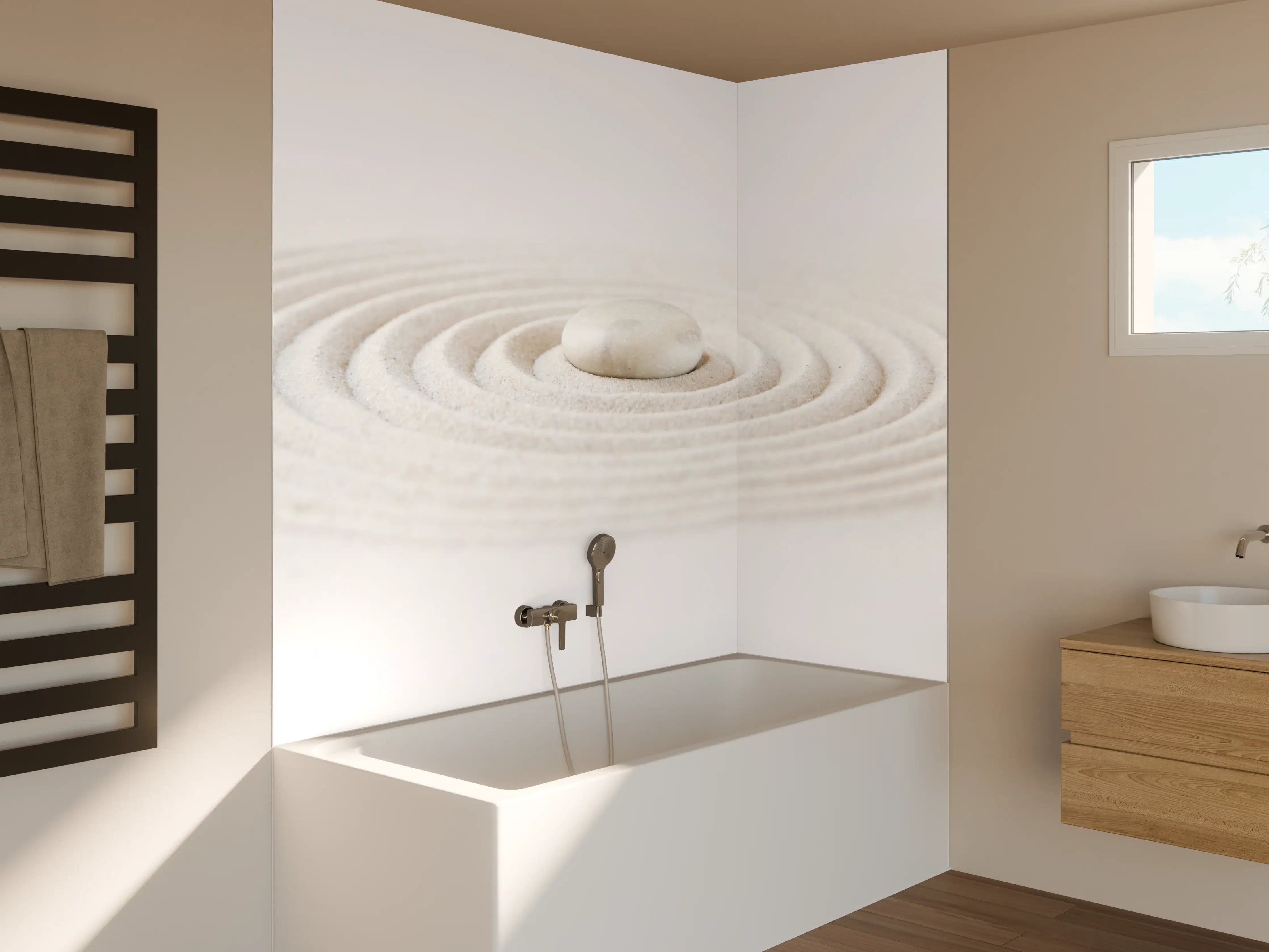 Badewannen-Rückwand - Kleiner Zen Garten