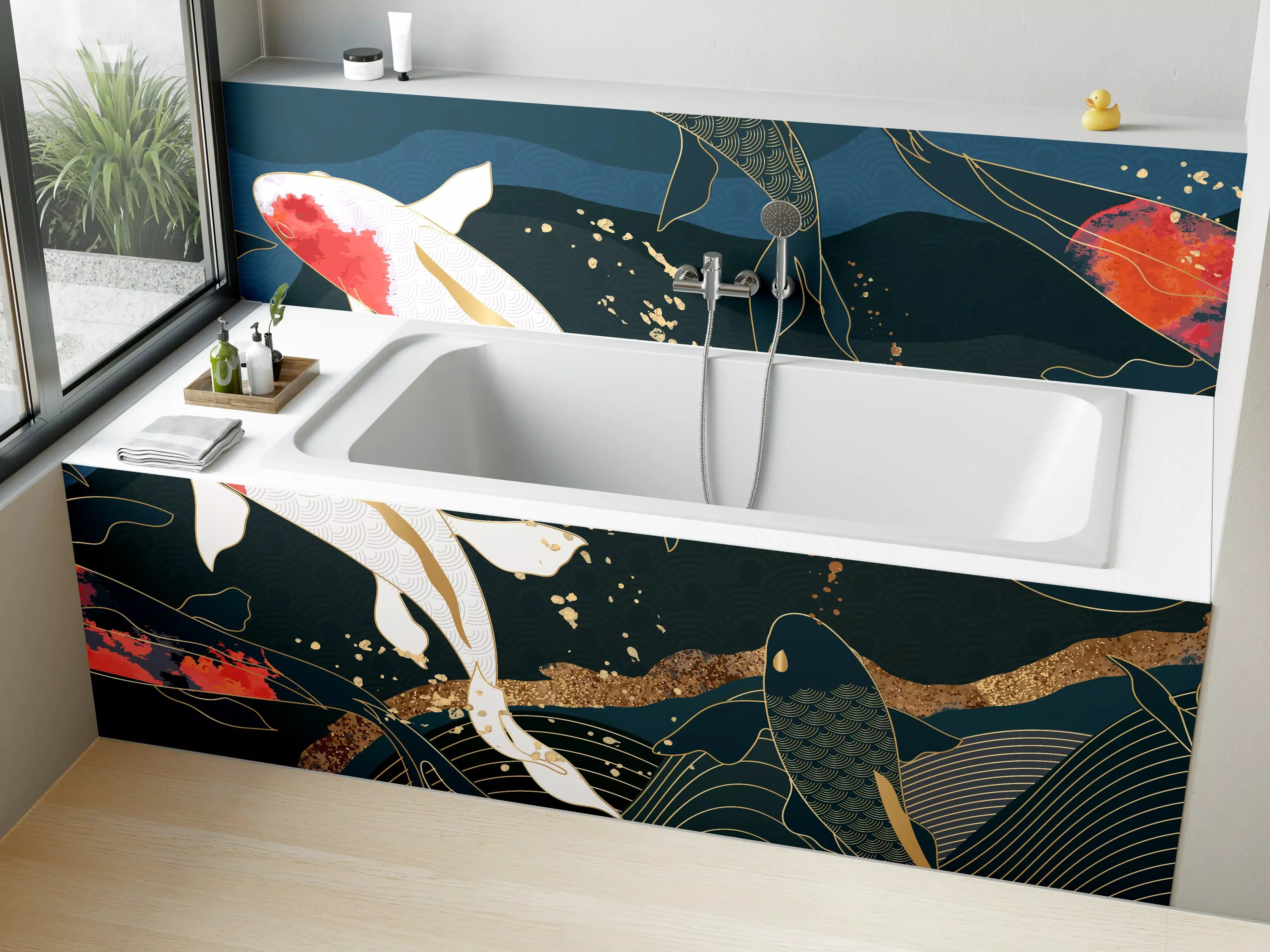 Badewannen-Rückwand - Koi-Fische Illustration Bunt