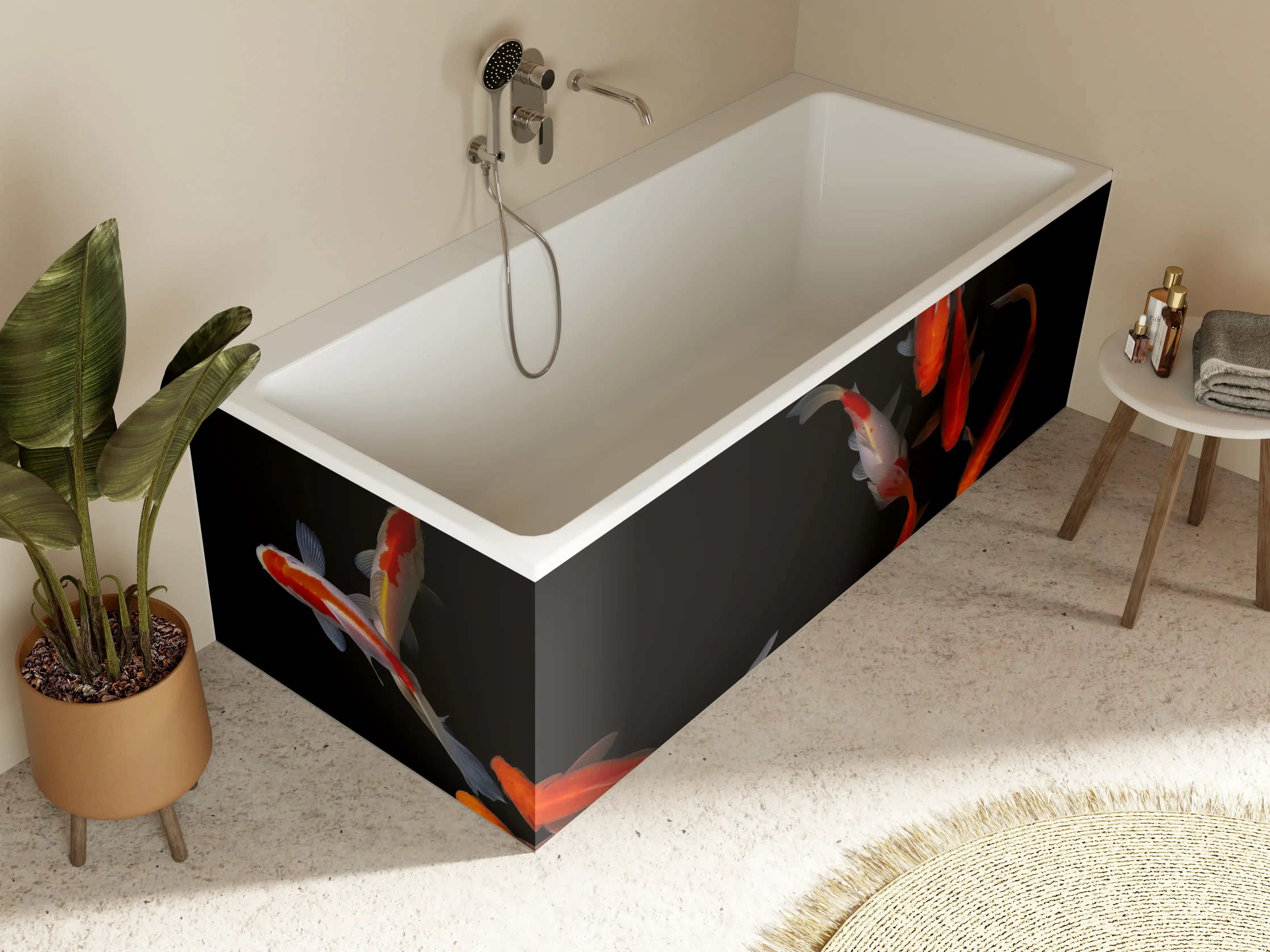 Badewannen-Rückwand - Koi Fische auf schwarzem Hintergrund