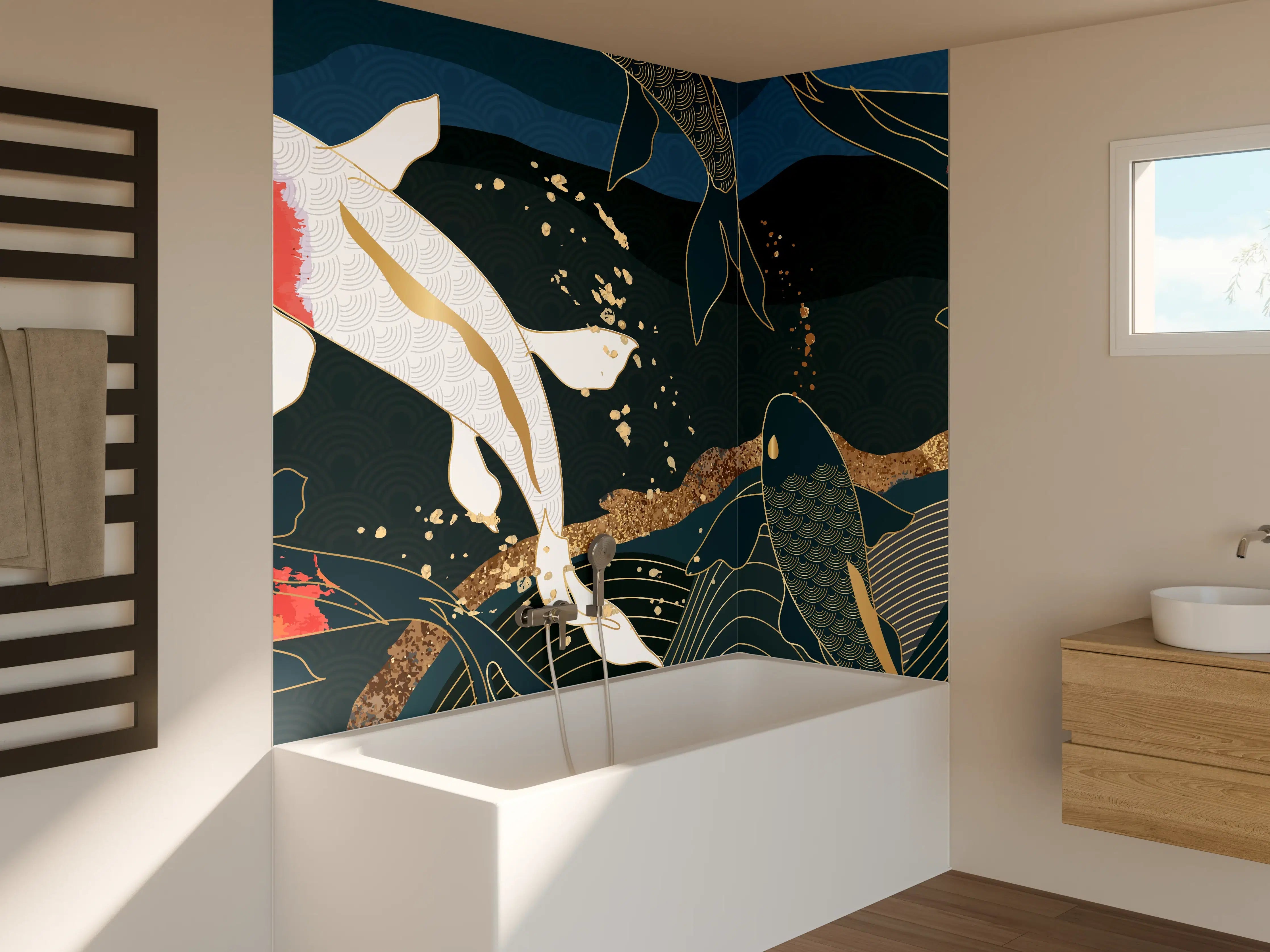 Badewannen-Rückwand - Koi-Karpfen Kunstdruck