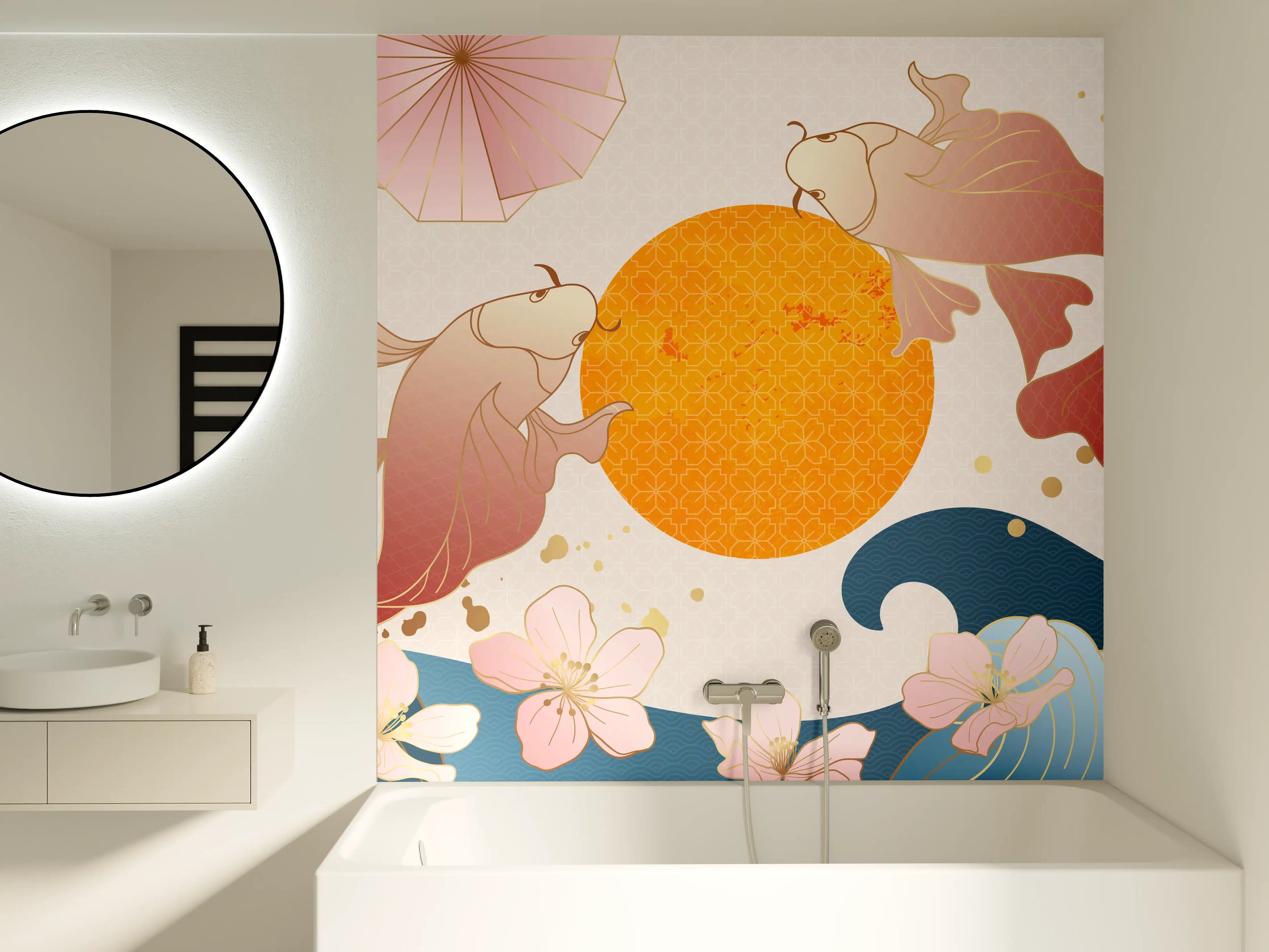 Badewannen-Rückwand - Koi-Karpfen-Ornament-Grafik