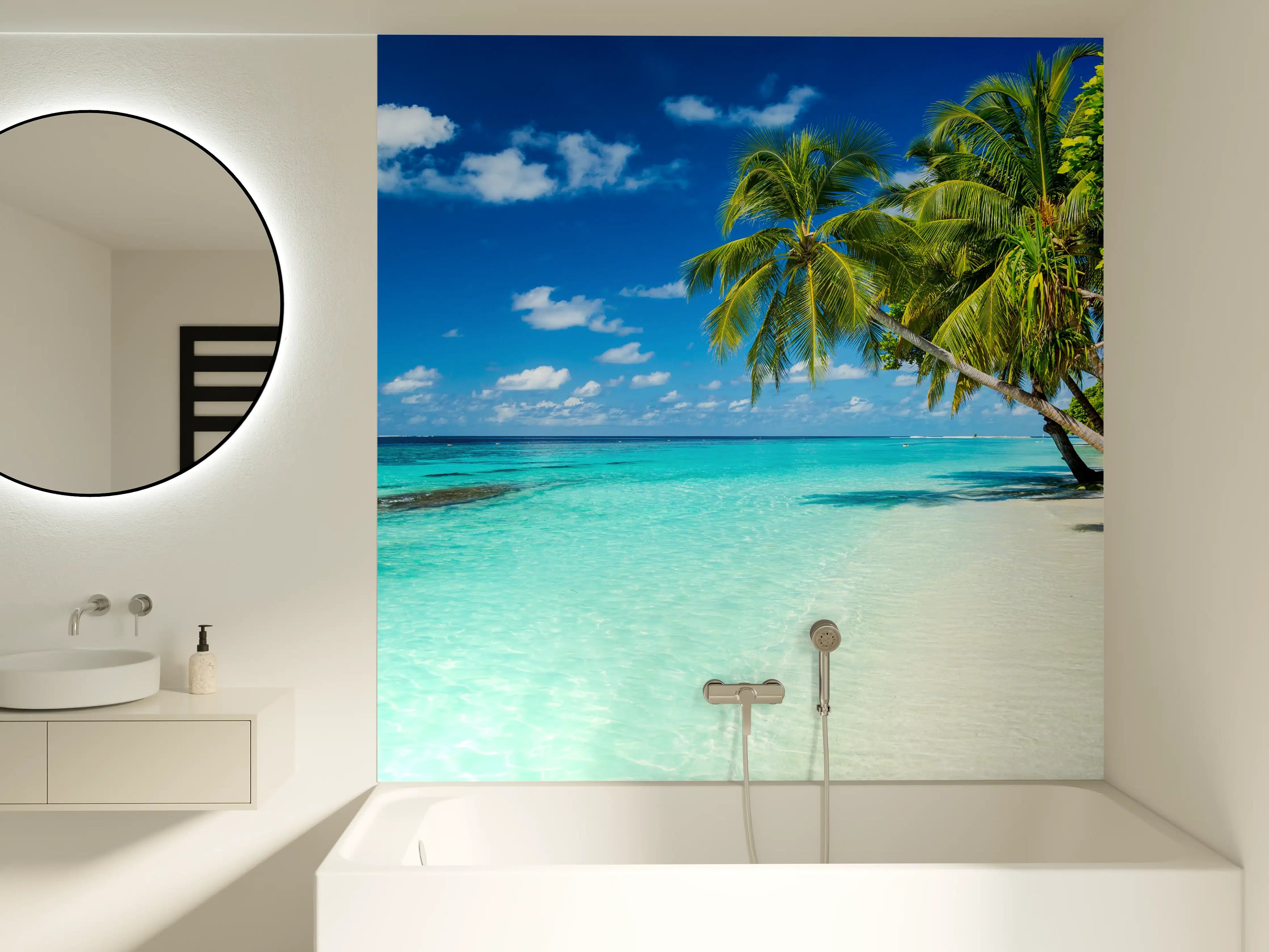 Badewannen-Rückwand - Kokospalmen am Strand in der Karibik