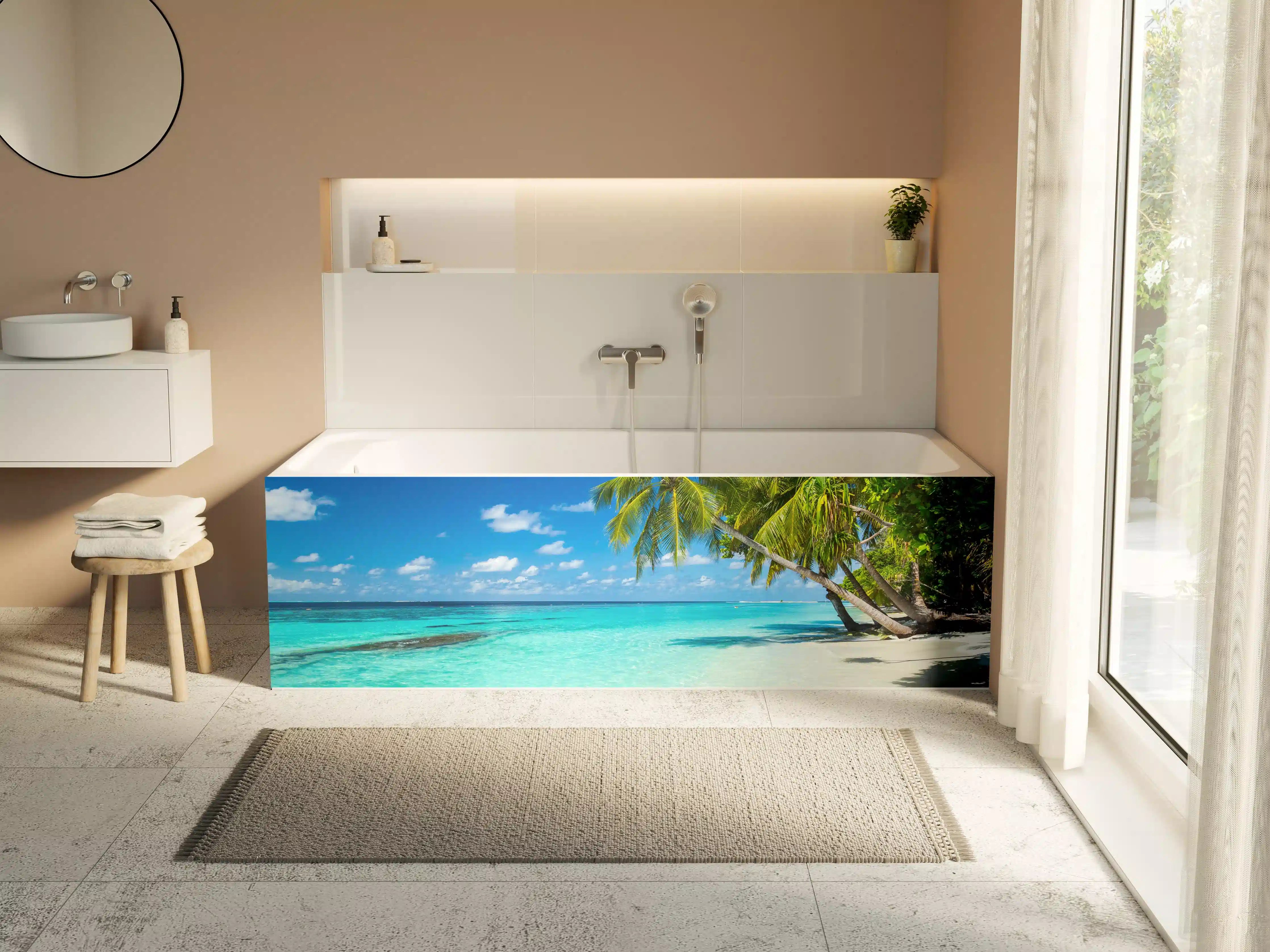 Badewannen-Rückwand - Kokospalmen am Strand in der Karibik