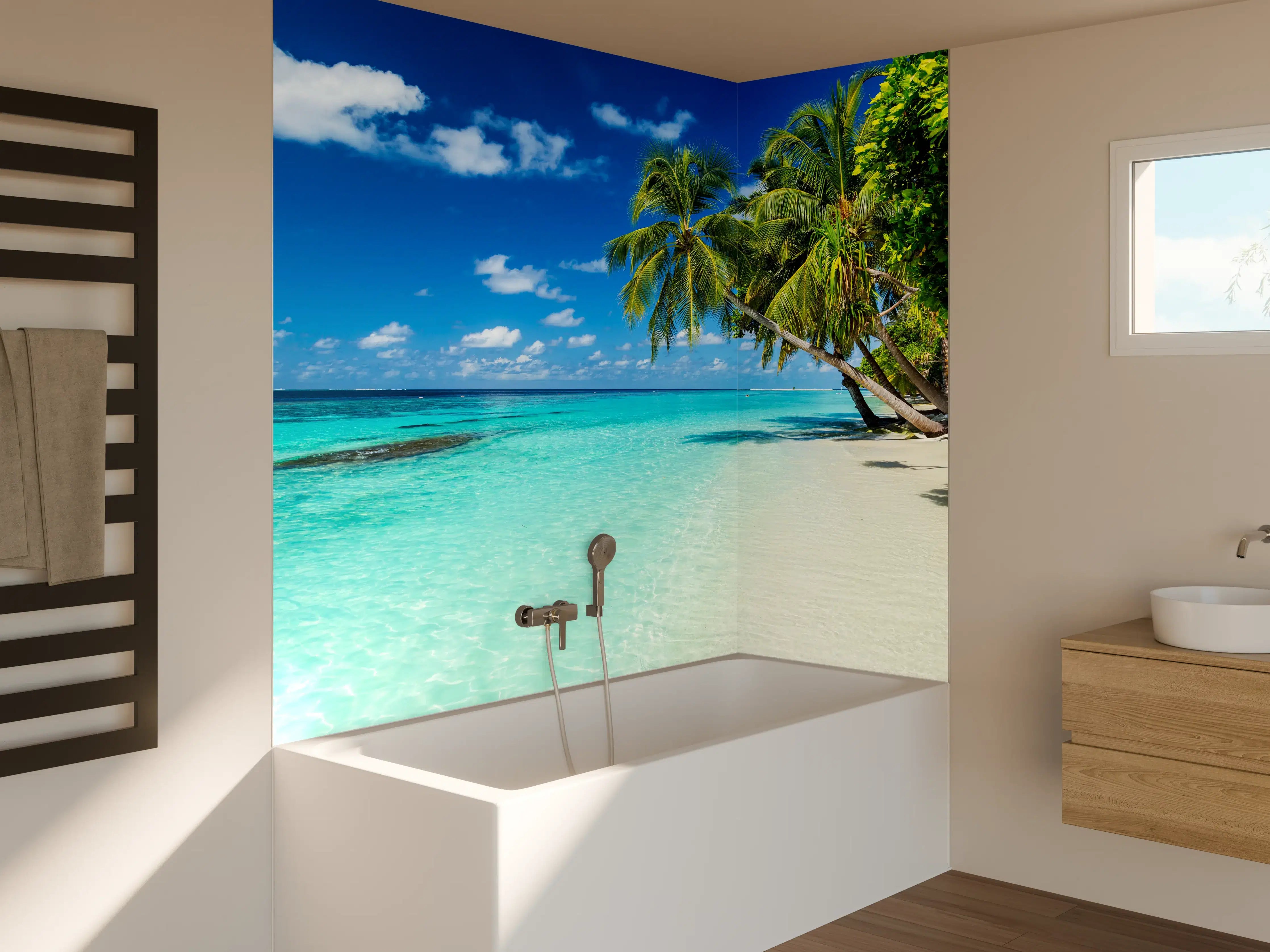 Badewannen-Rückwand - Kokospalmen am Strand in der Karibik