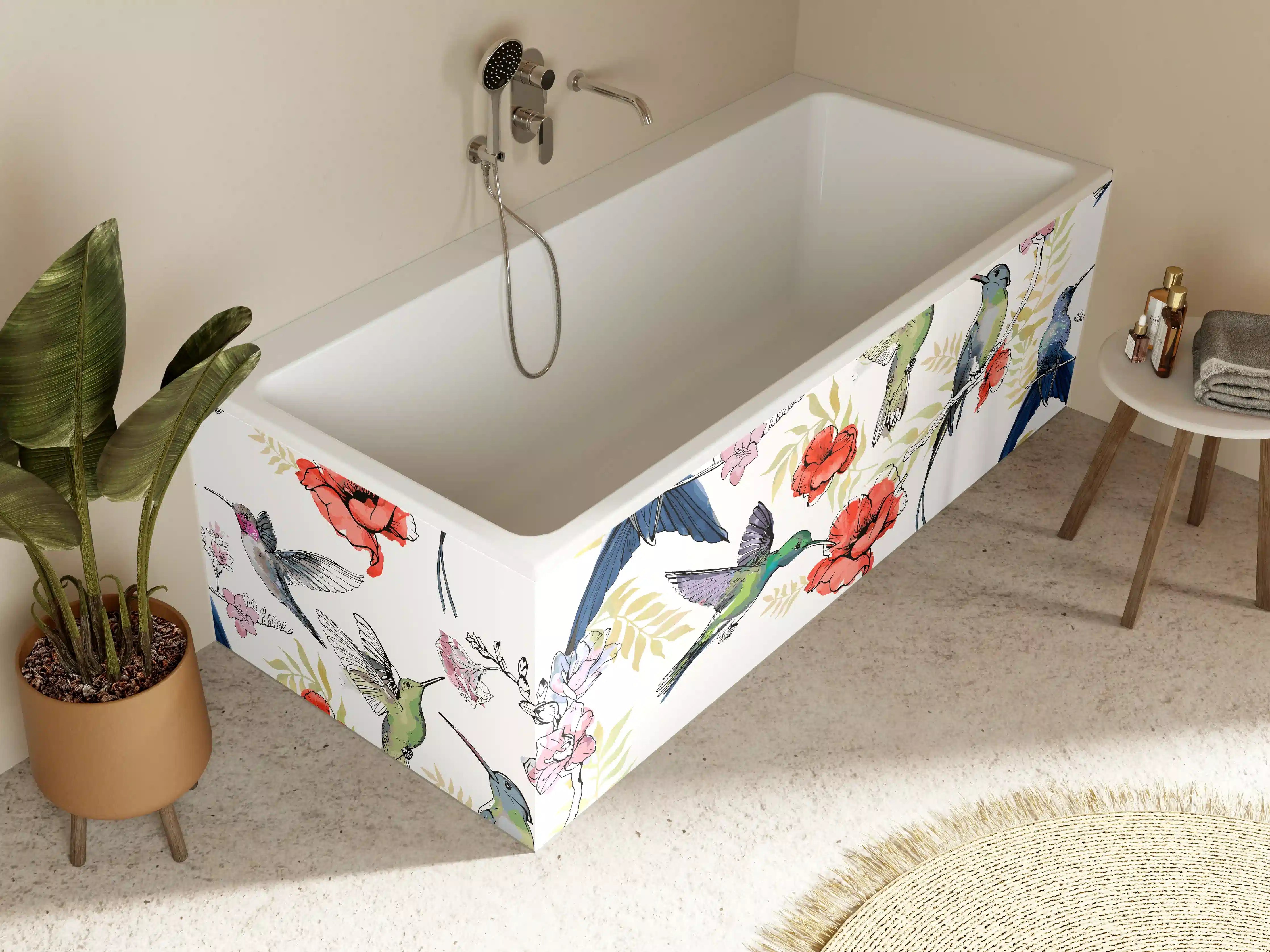 Badewannen-Rückwand - Kolibri Blumenmuster Design