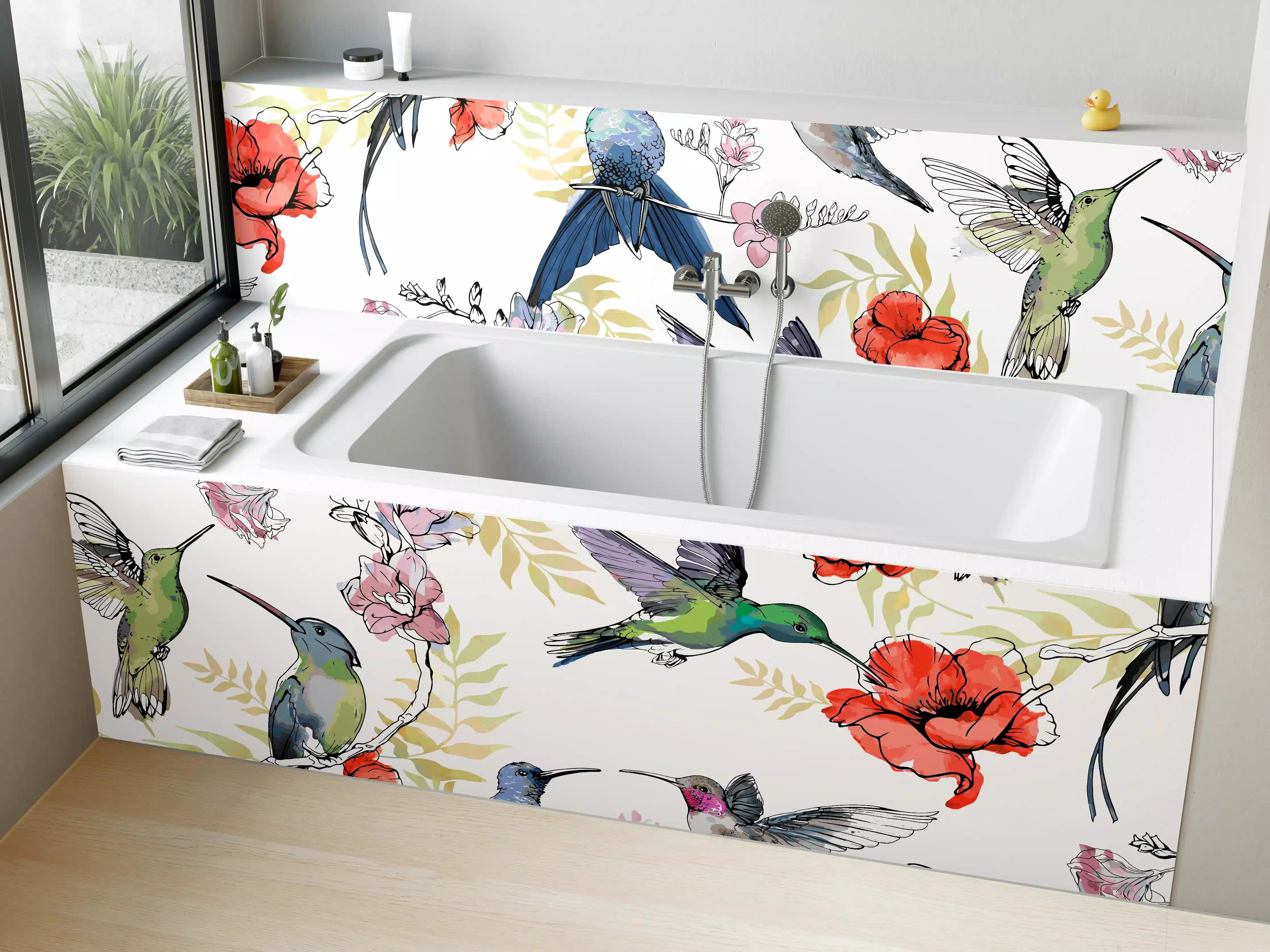 Badewannen-Rückwand - Kolibri Blumenmuster Design