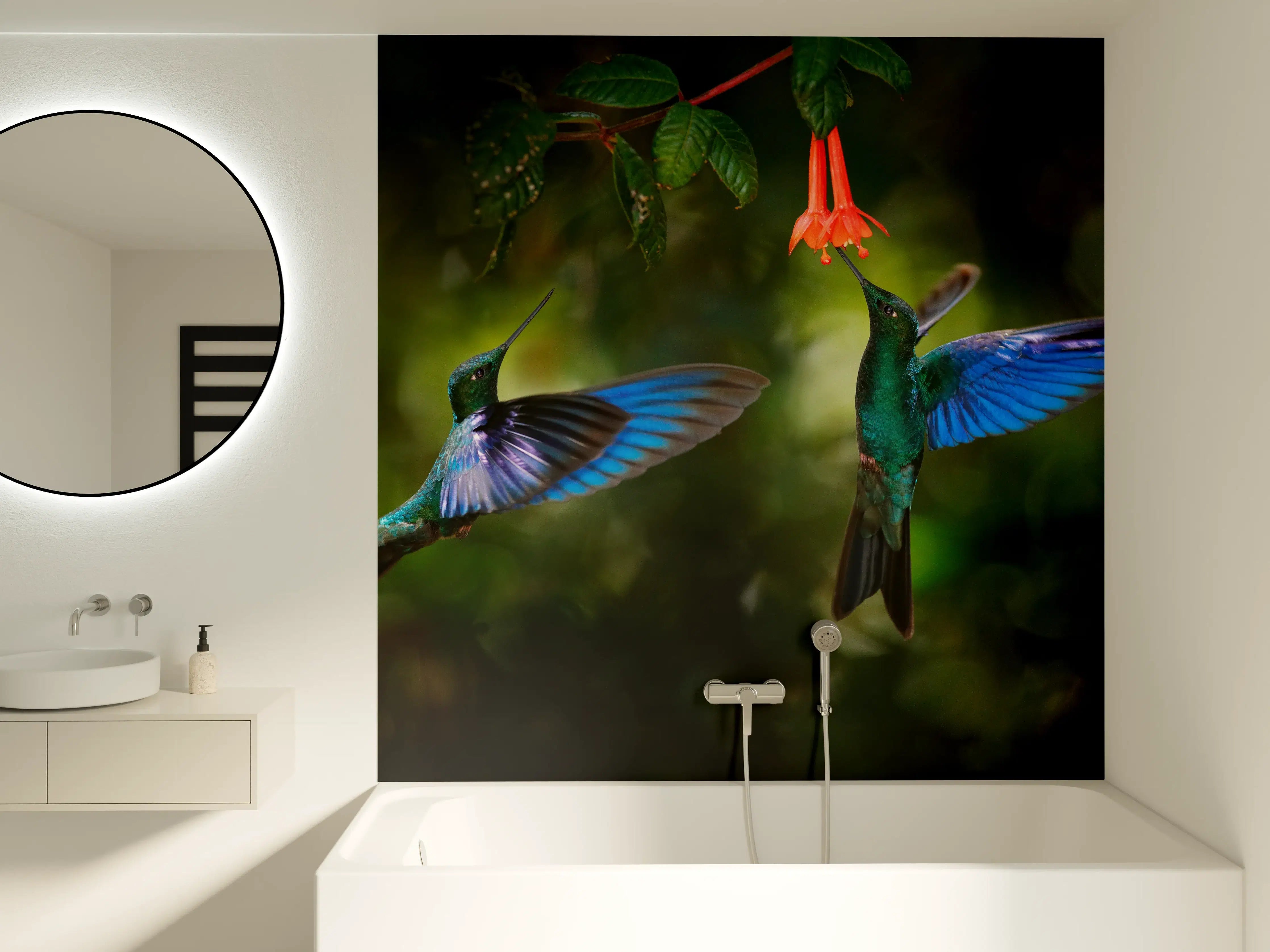 Badewannen-Rückwand - Kolibris an der Blüte 