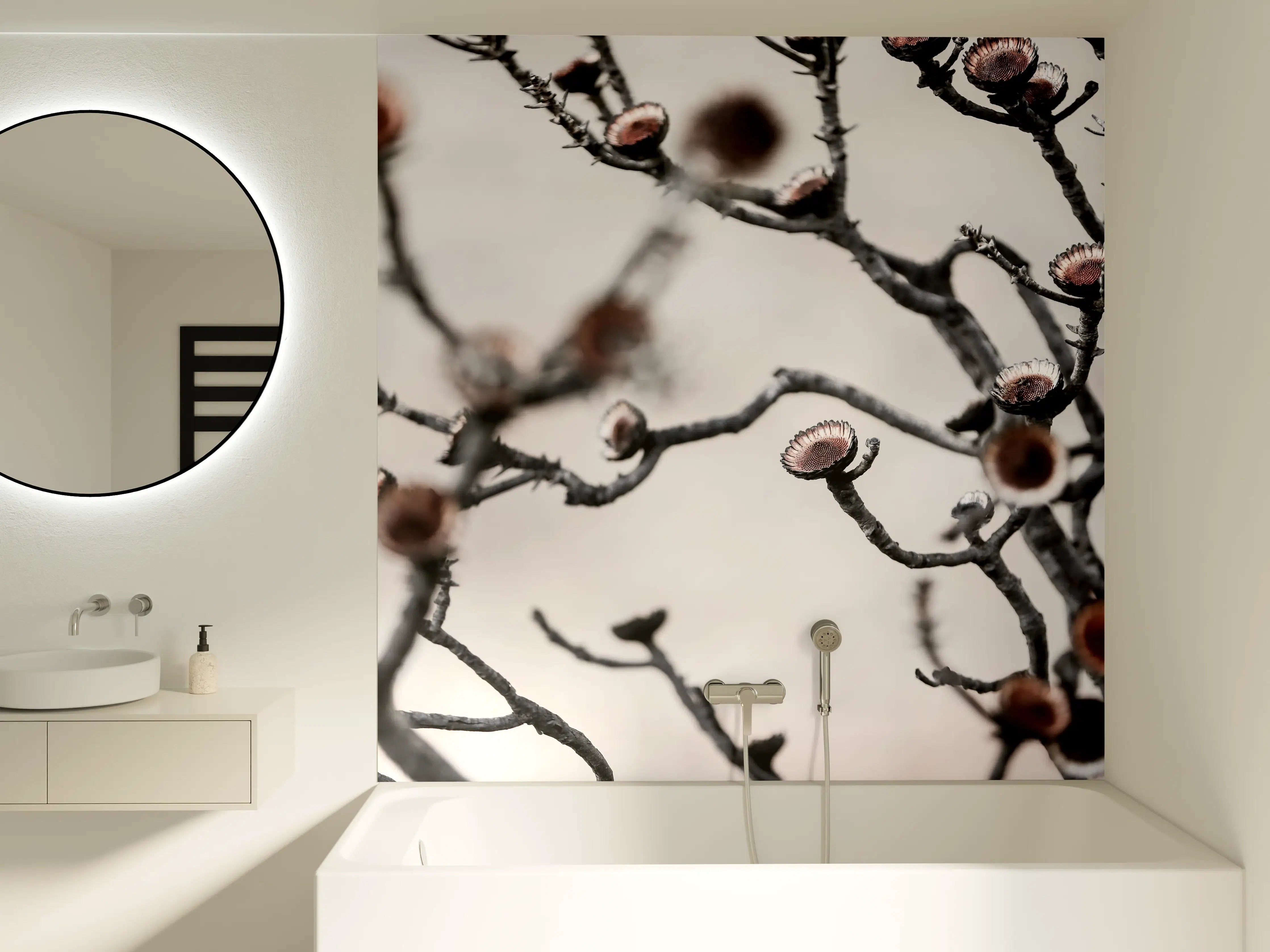 Badewannen-Rückwand - Kontrastreiches Ast-Motiv