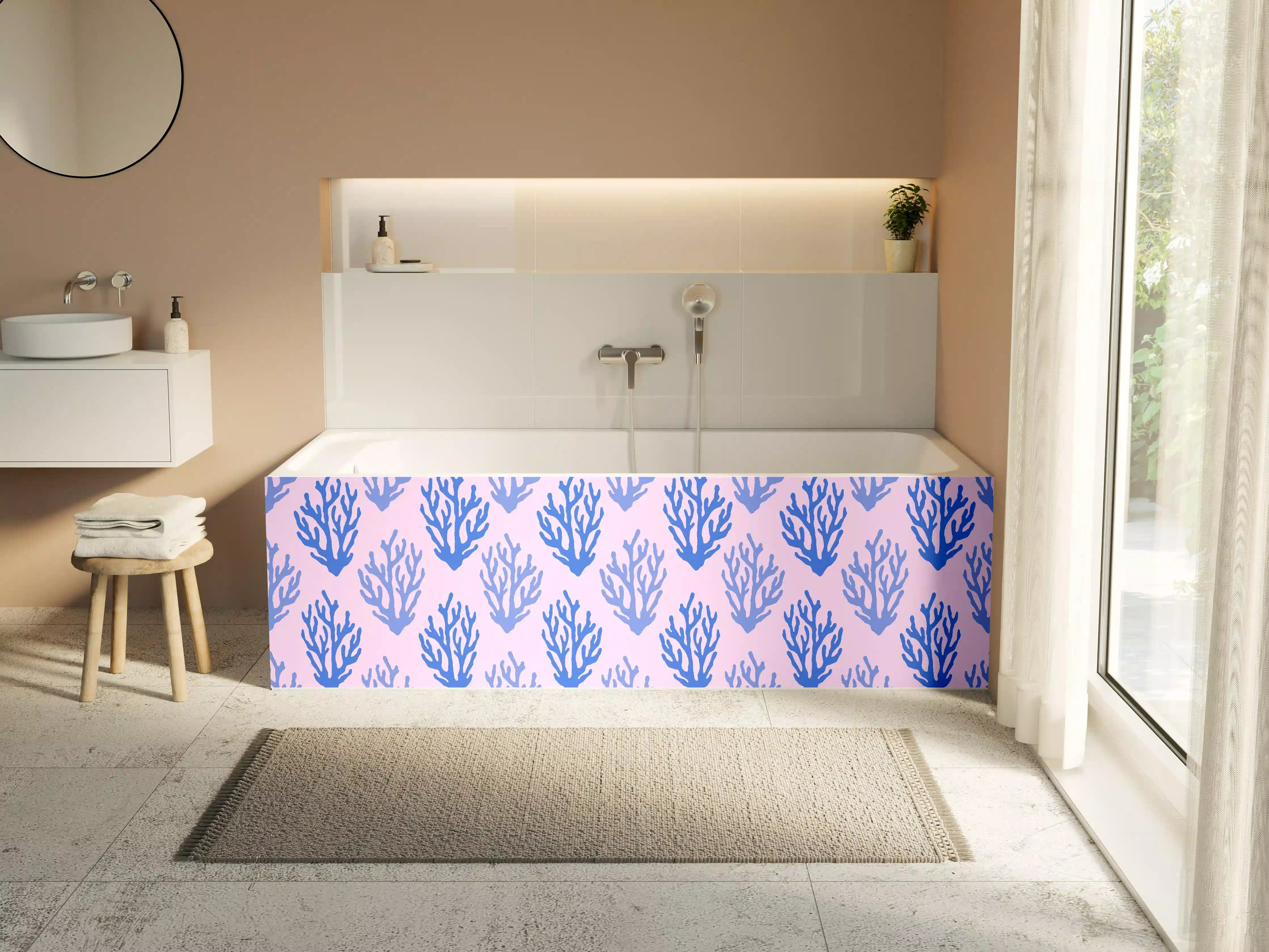 Badewannen-Rückwand - Korallenmuster Blau-Rosa