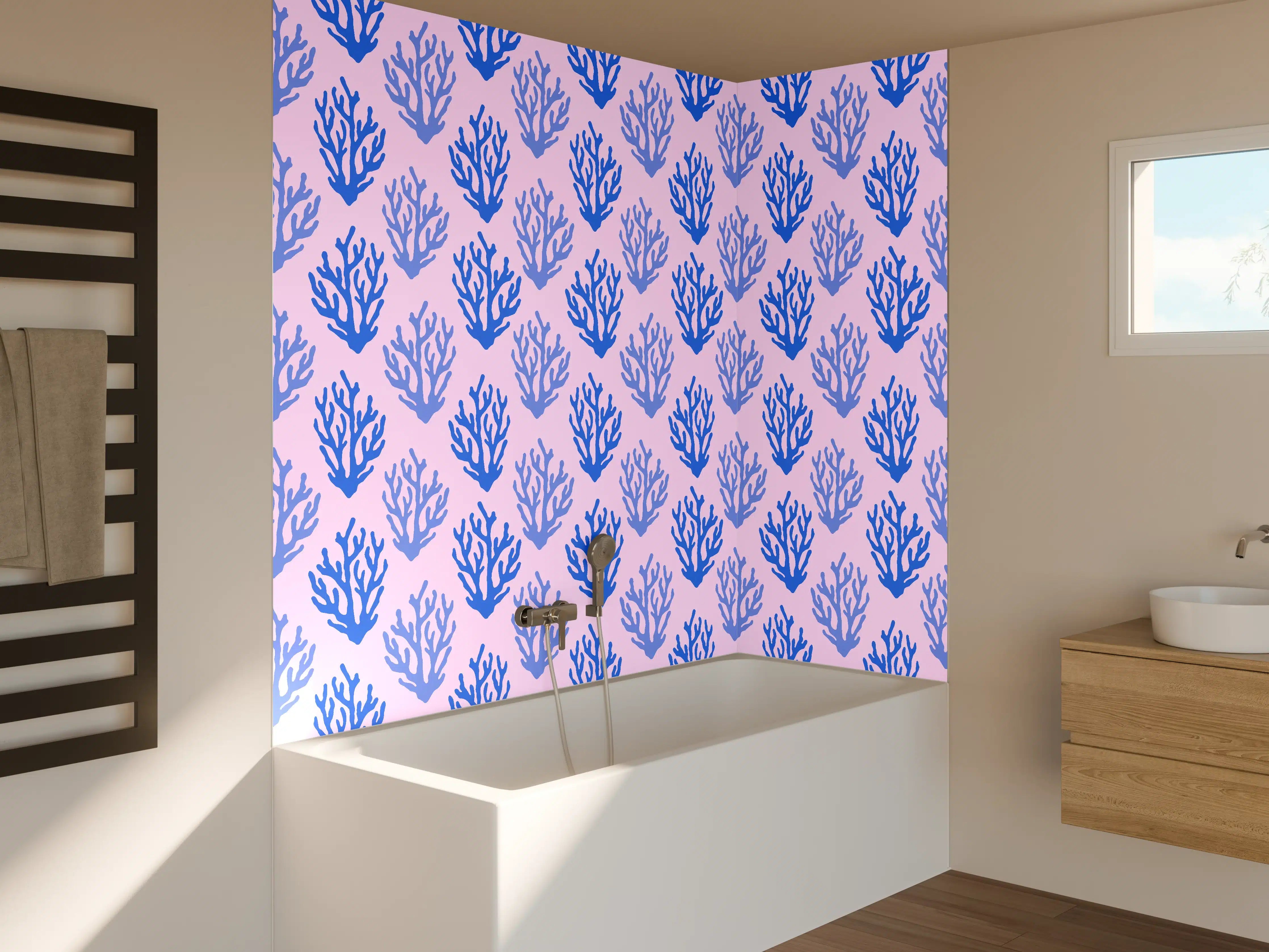 Badewannen-Rückwand - Korallenmuster Blau-Rosa