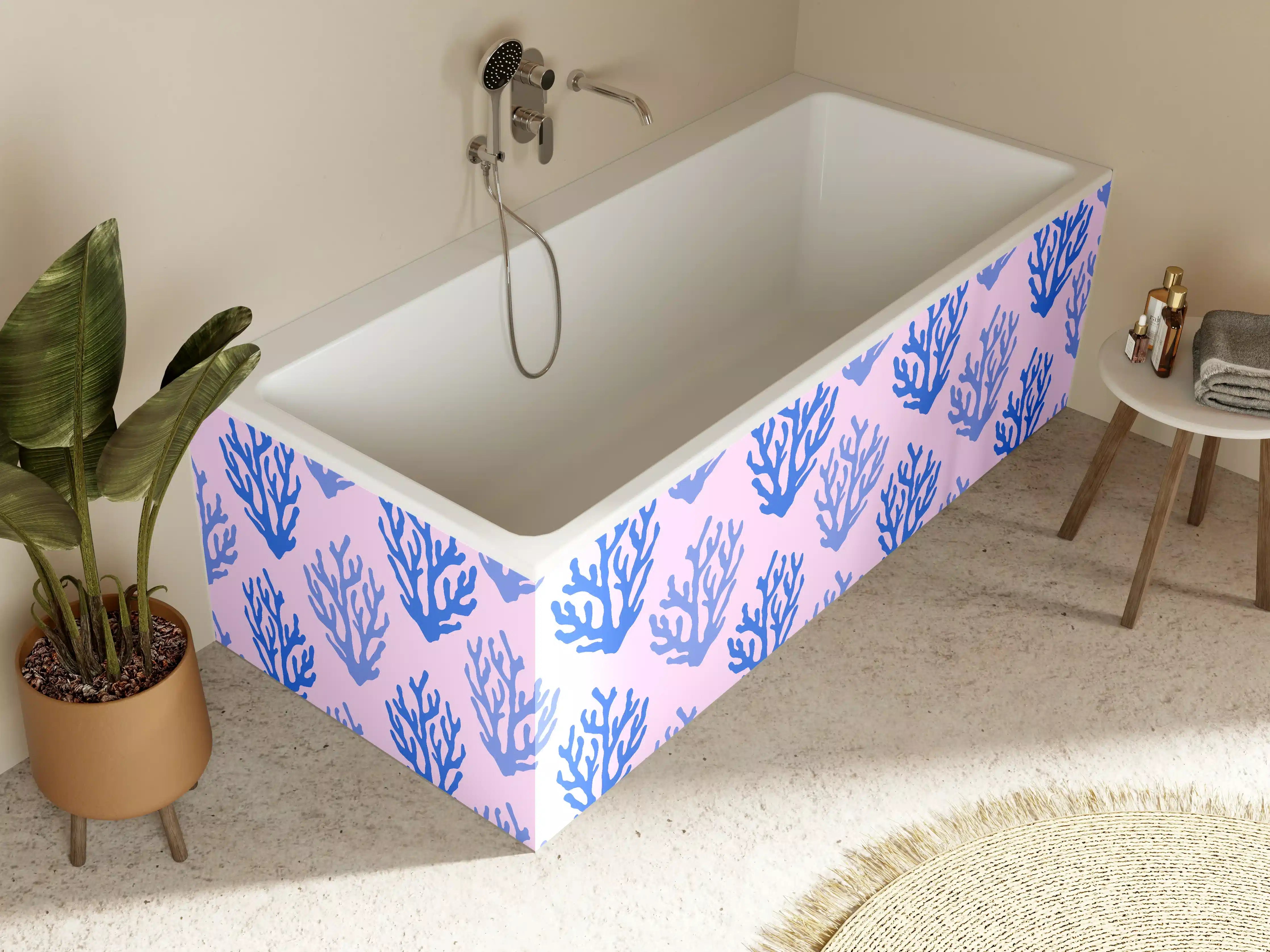 Badewannen-Rückwand - Korallenmuster Blau-Rosa