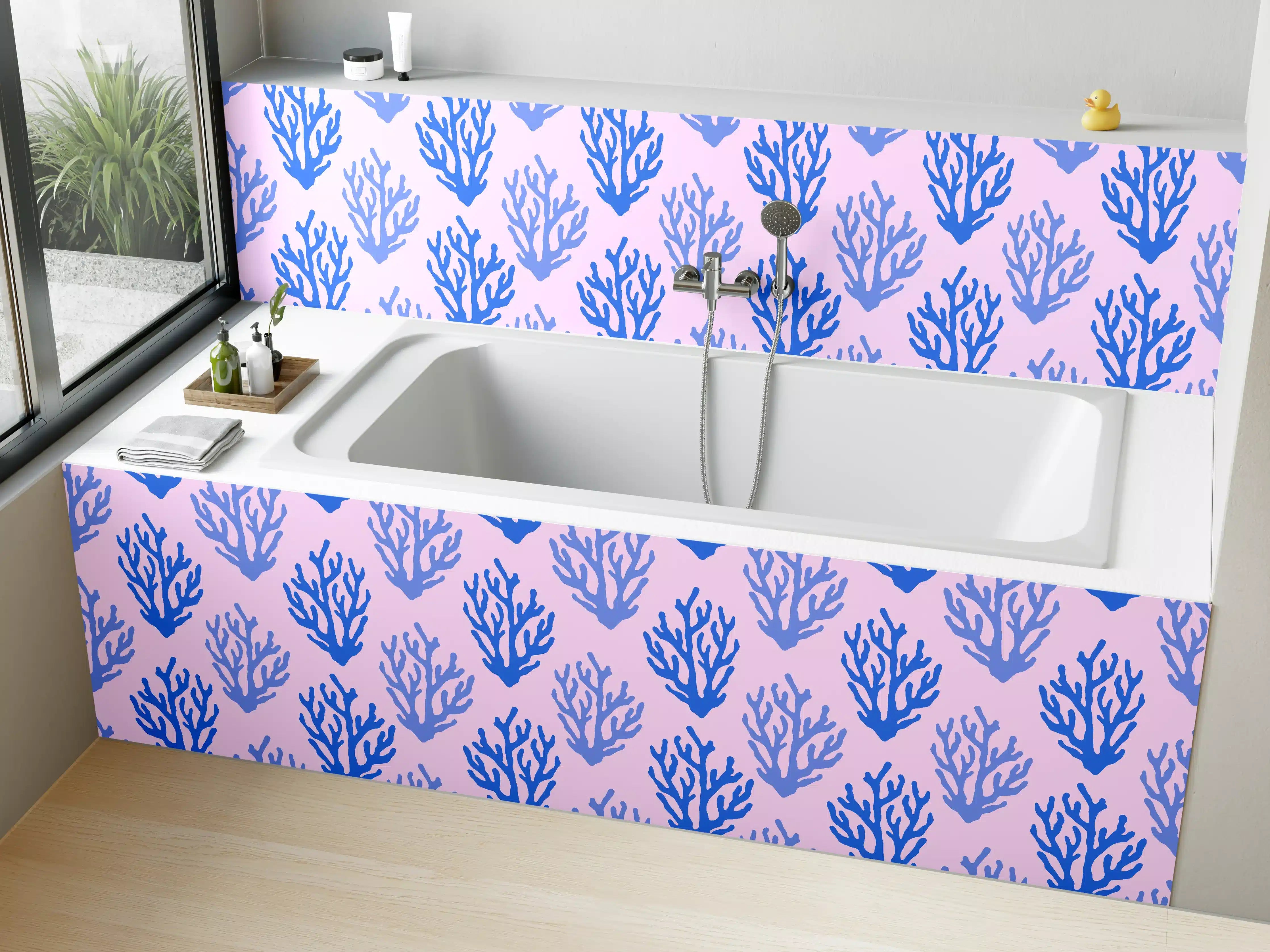 Badewannen-Rückwand - Korallenmuster Blau-Rosa